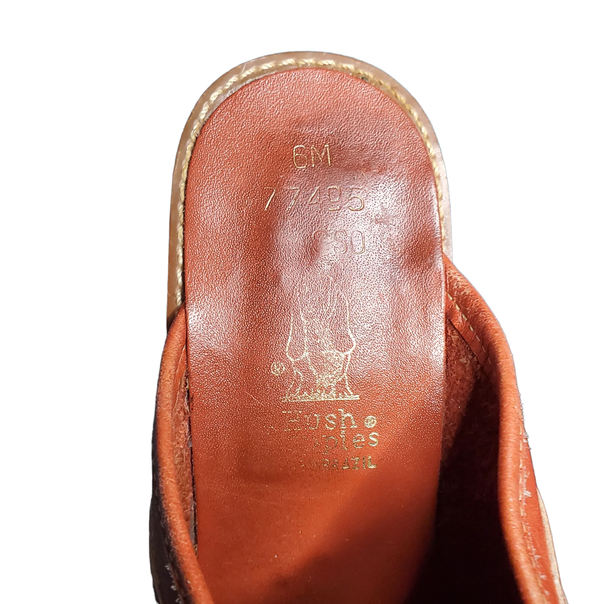 70s Brown Leather Wooden Heel Open Back Western Clogs By Hush Puppies - Image 5