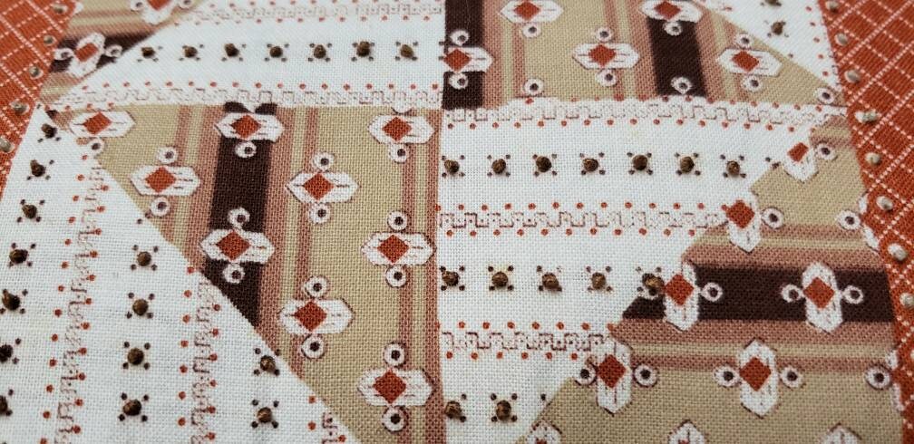 70s Brown Patchwork Pig Pillow 14"x10" - Image 9