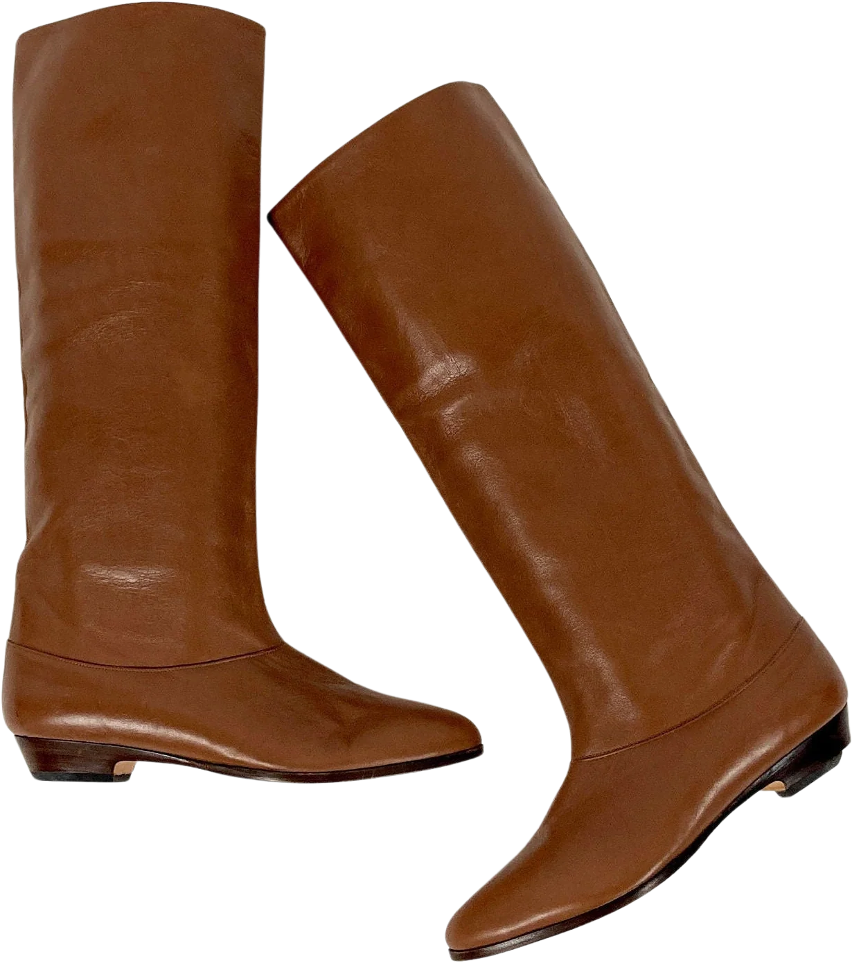 70s Brown Tall Leather Boots Flat Riding Vintage Cowboy Pirate Slouch Boots