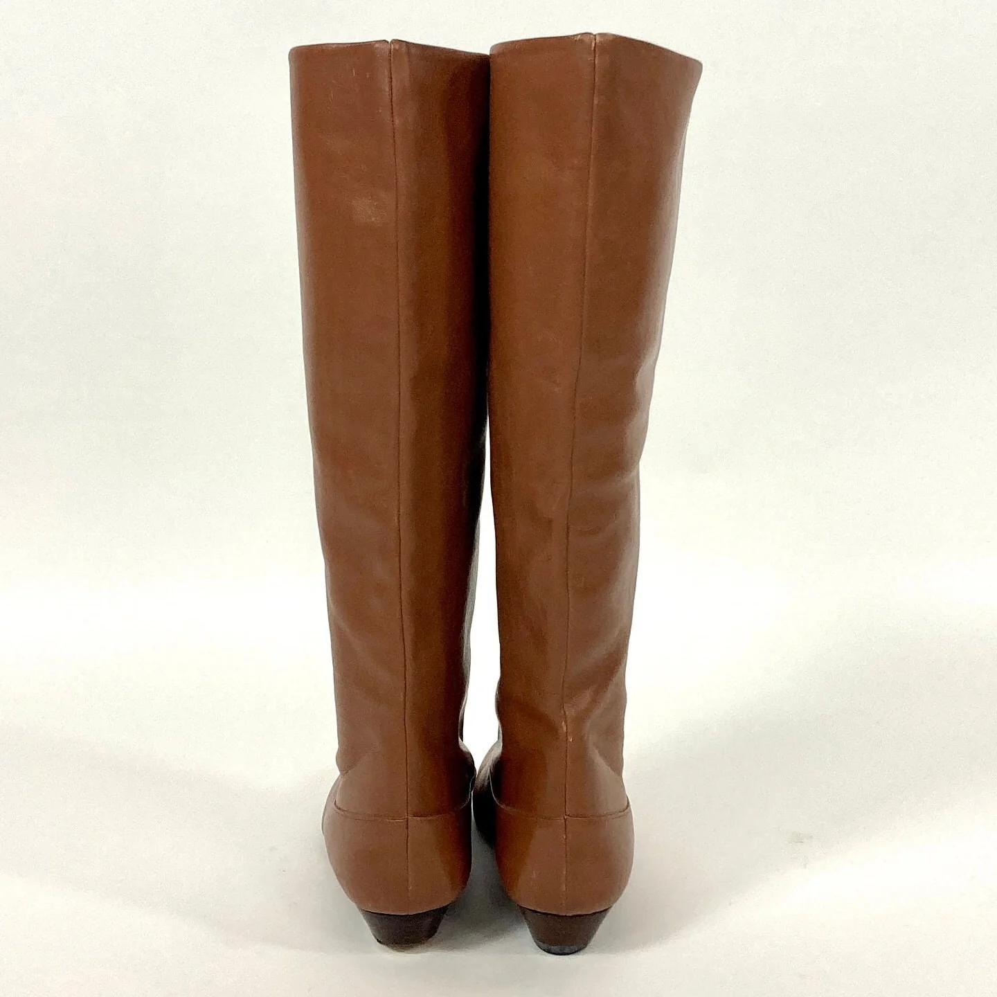 70s Brown Tall Leather Boots Flat Riding Vintage Cowboy Pirate Slouch Boots - Image 3