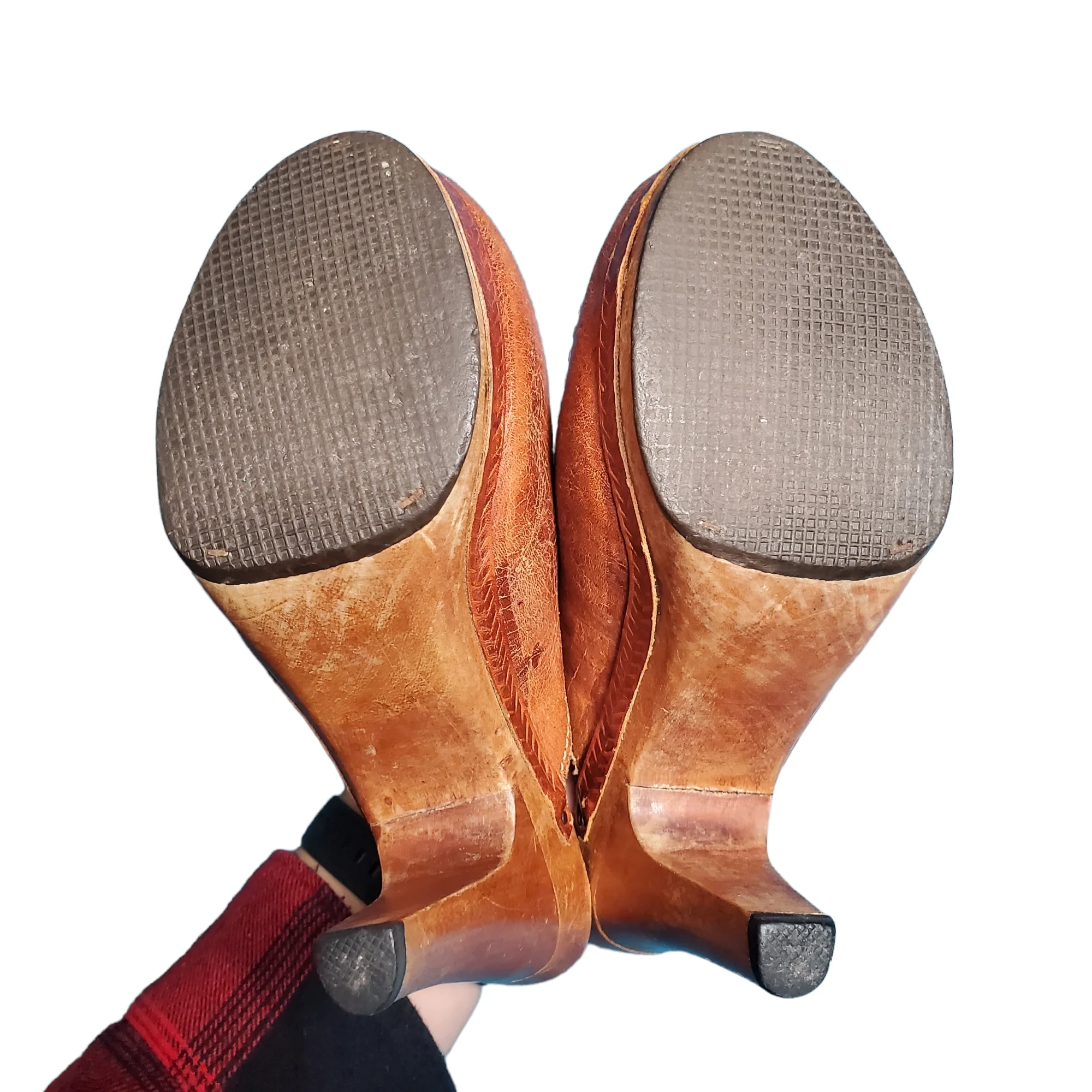 70s Brown Woven Leather Wooden Heel Platform Clogs By Abhadabbas - Image 3