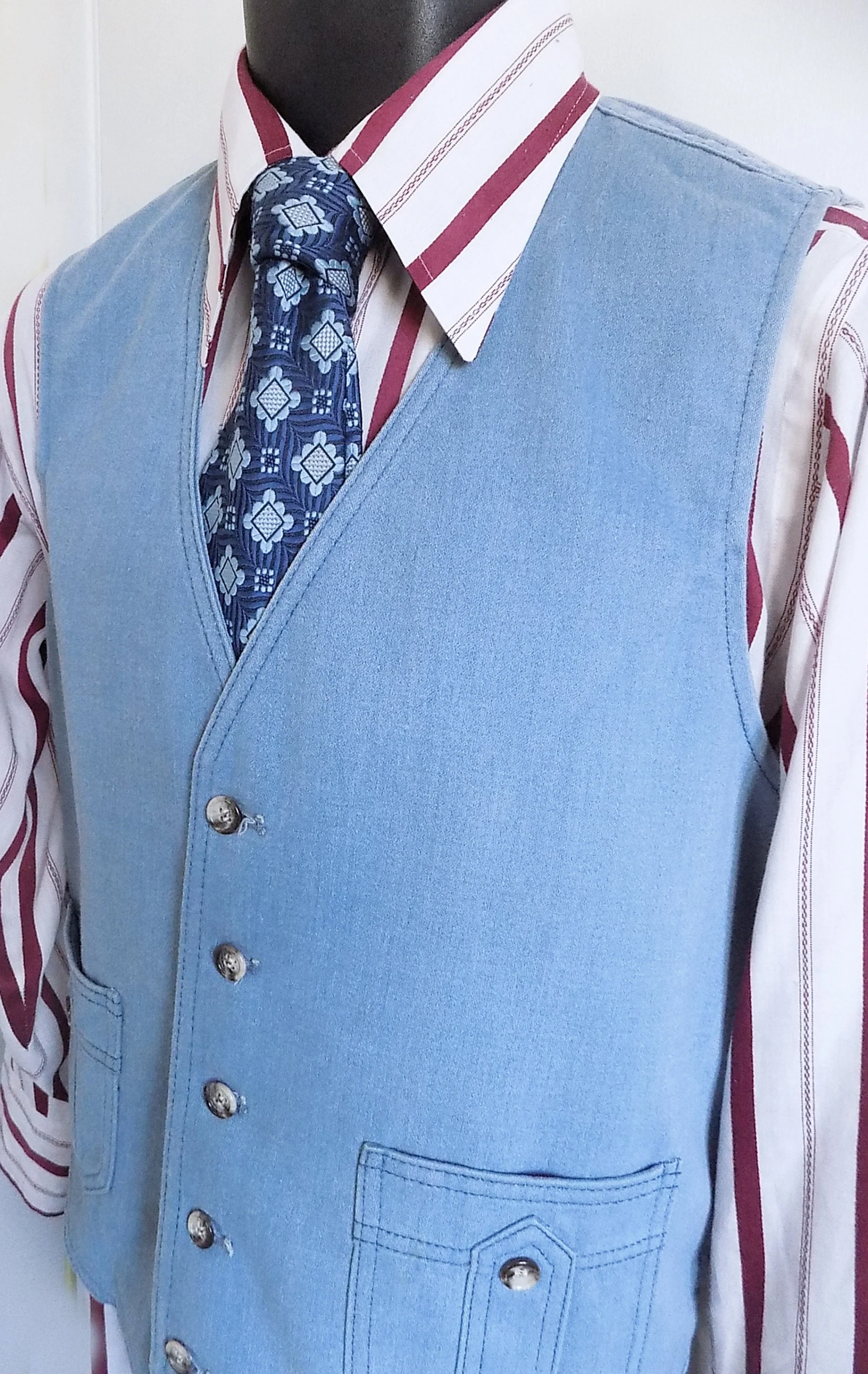 70s Brushed Denim Separate Lees by Lee Vest with Wooden Looking Plastic Buttons and Decorative Pocket Details by Lee - Image 6