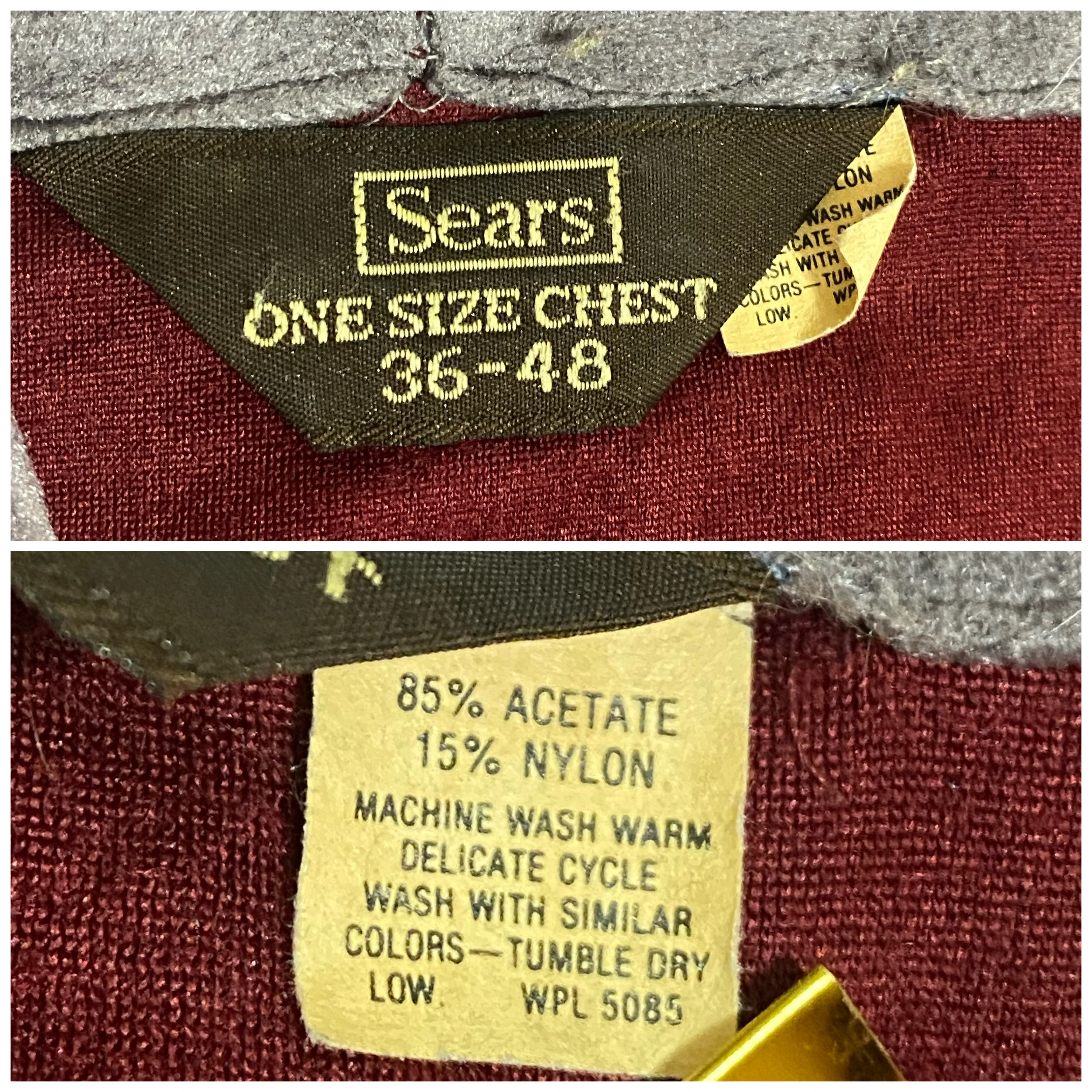 70s Burgundy/gray Velour Hooded Bath Robe One Sz 36-48 By Sears - Image 9