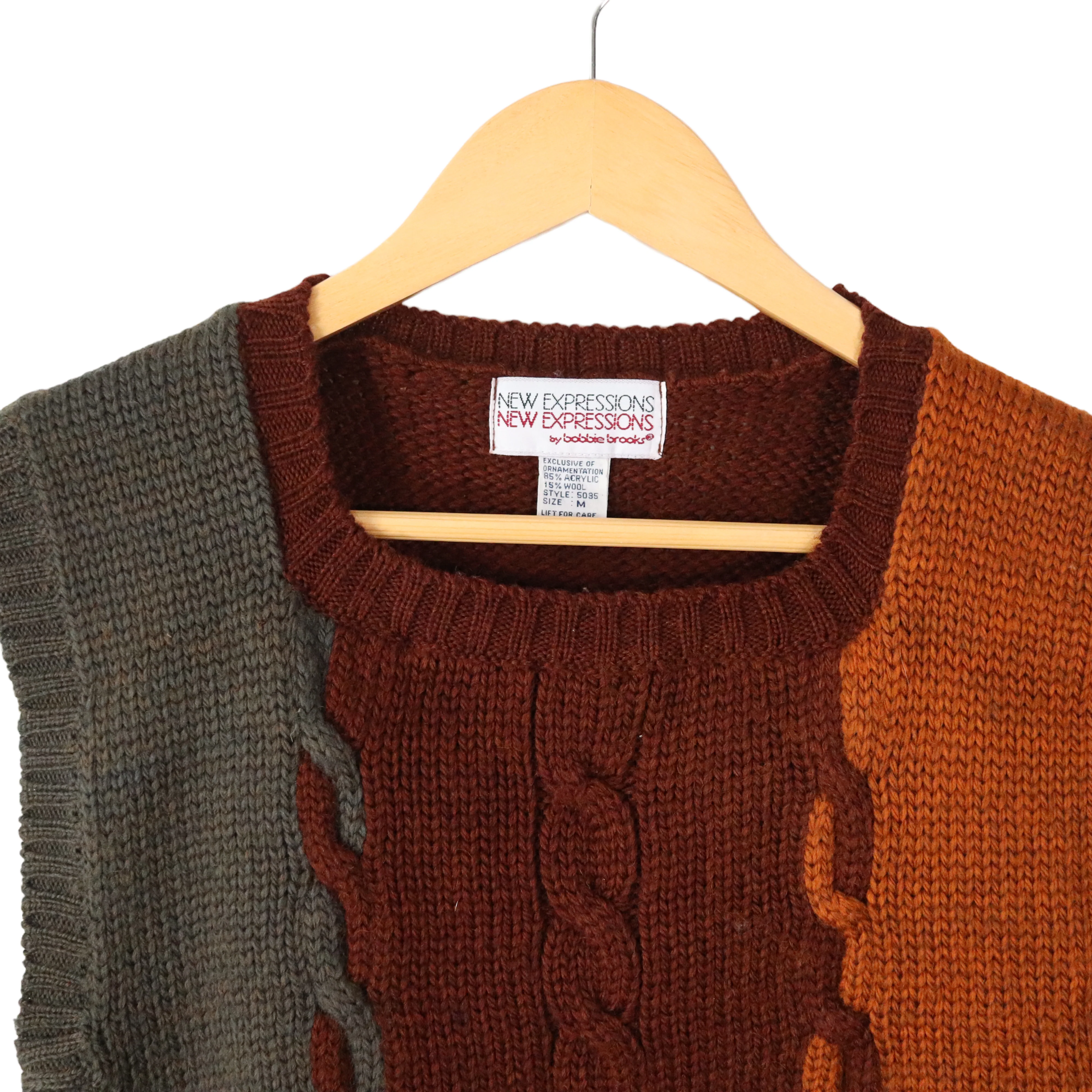 70s Cable Knit Colorblock Crop Sweater Vest Knit Top By New Expressions - Image 5