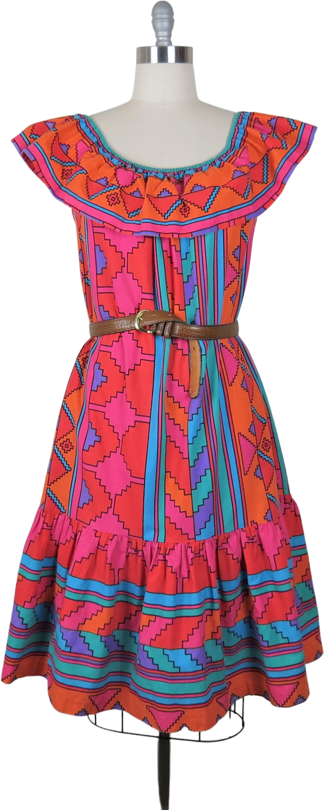 70s Caftan Southwest Print Cotton 80s Boho Kaftan By David Brown Boutique - Image 2