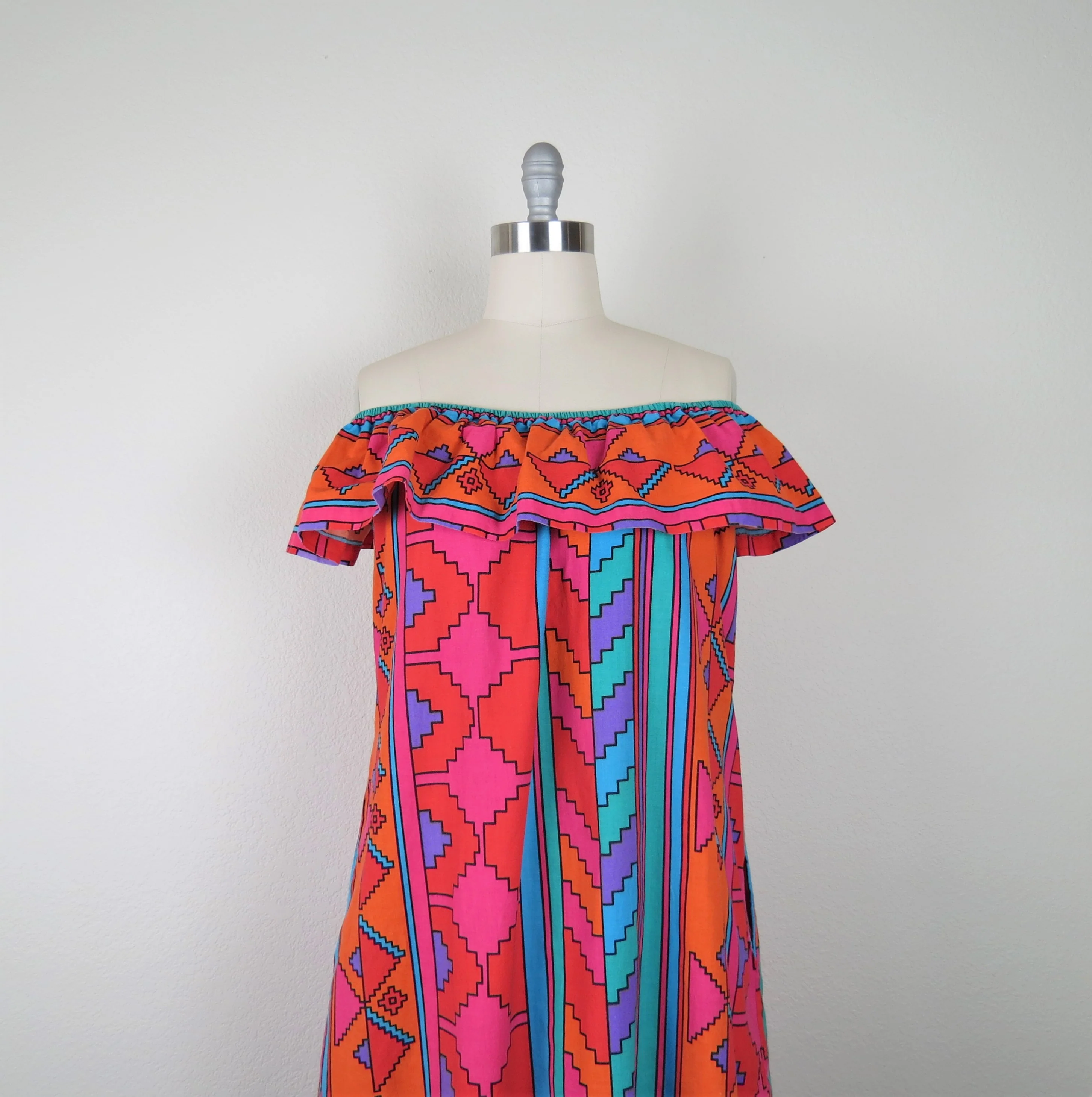 70s Caftan Southwest Print Cotton 80s Boho Kaftan By David Brown Boutique - Image 3