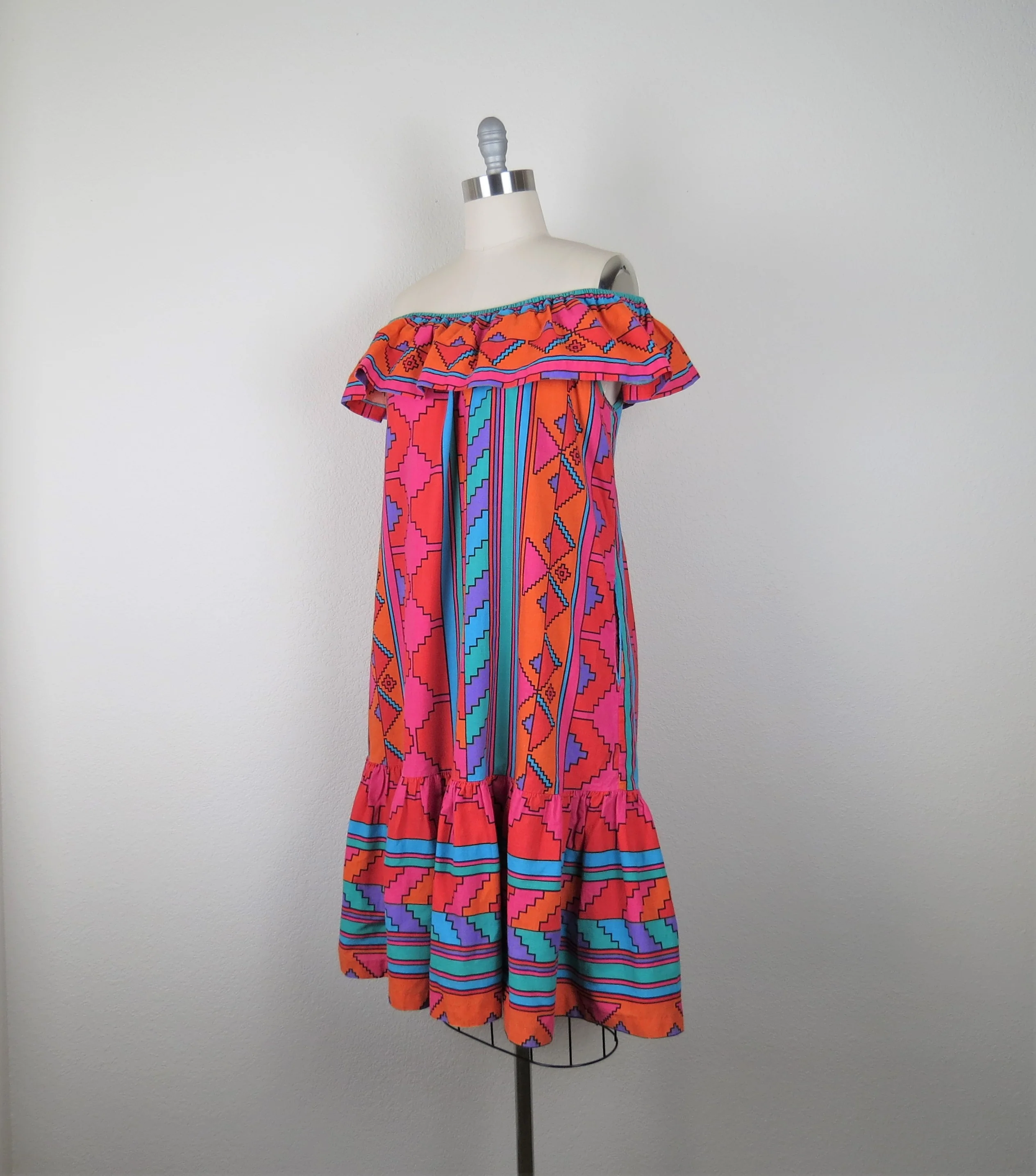 70s Caftan Southwest Print Cotton 80s Boho Kaftan By David Brown Boutique - Image 4