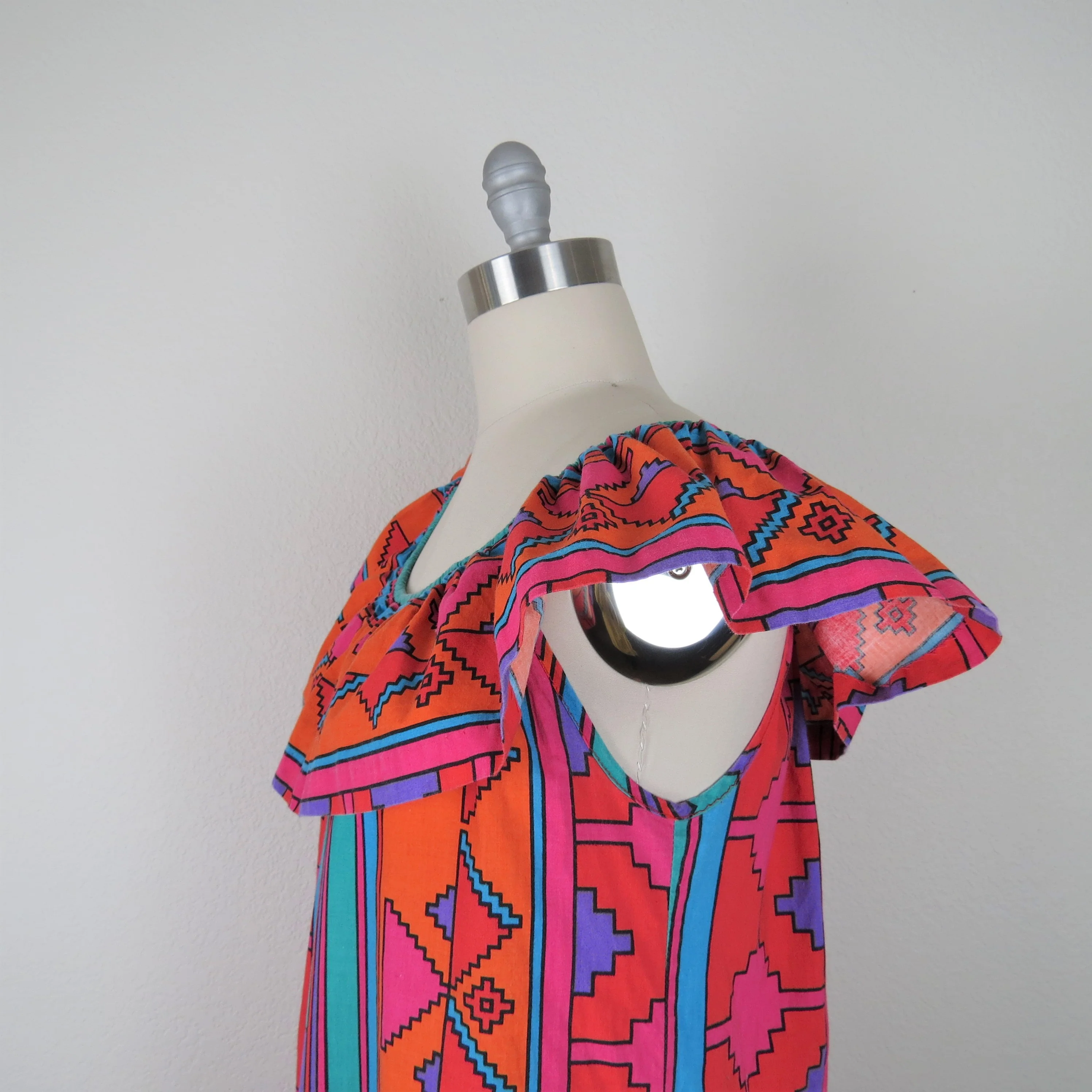 70s Caftan Southwest Print Cotton 80s Boho Kaftan By David Brown Boutique - Image 5