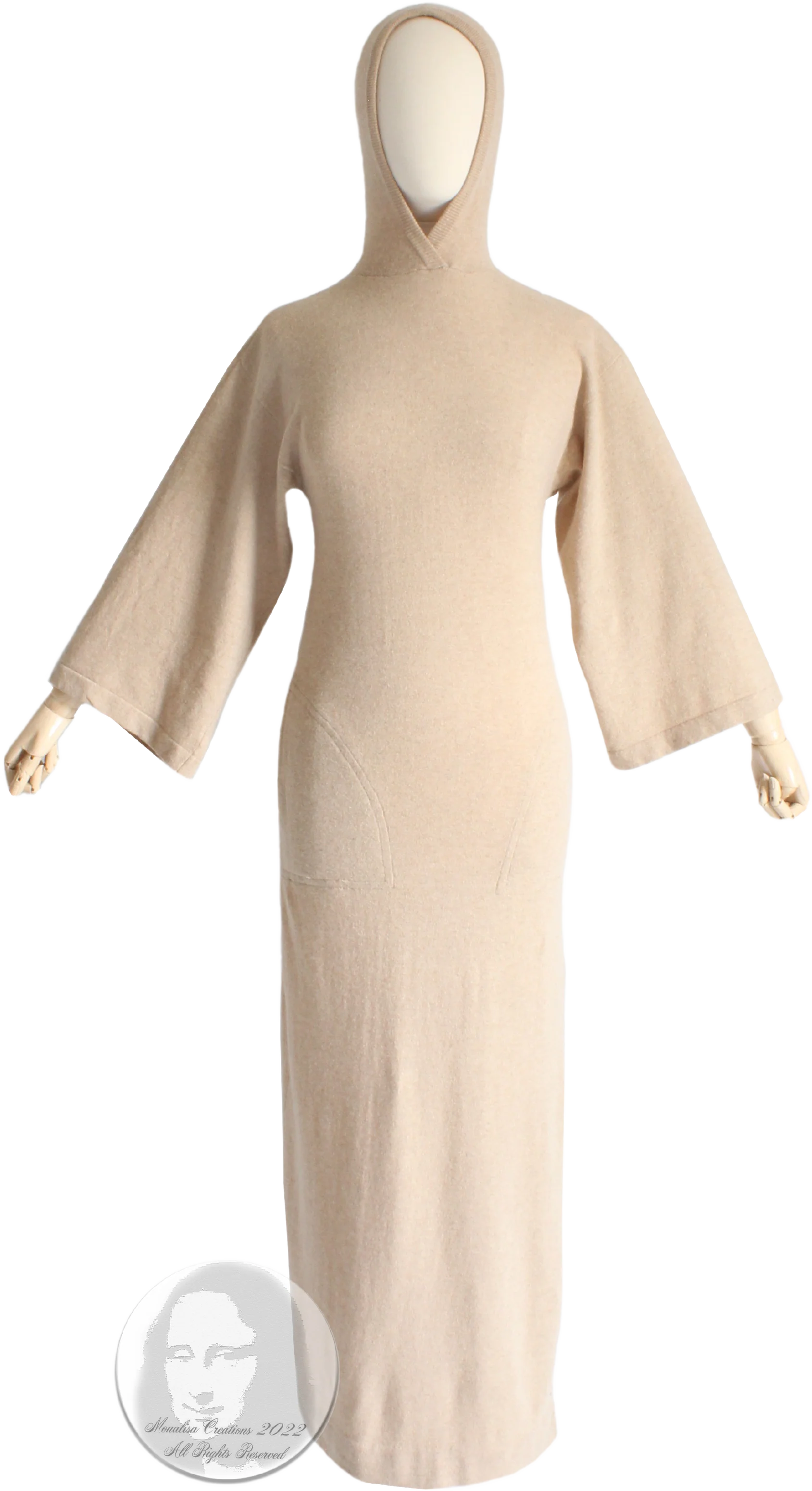 70s Cashmere Maxi Dress With Sleeves And Hood by Bonnie Cashin