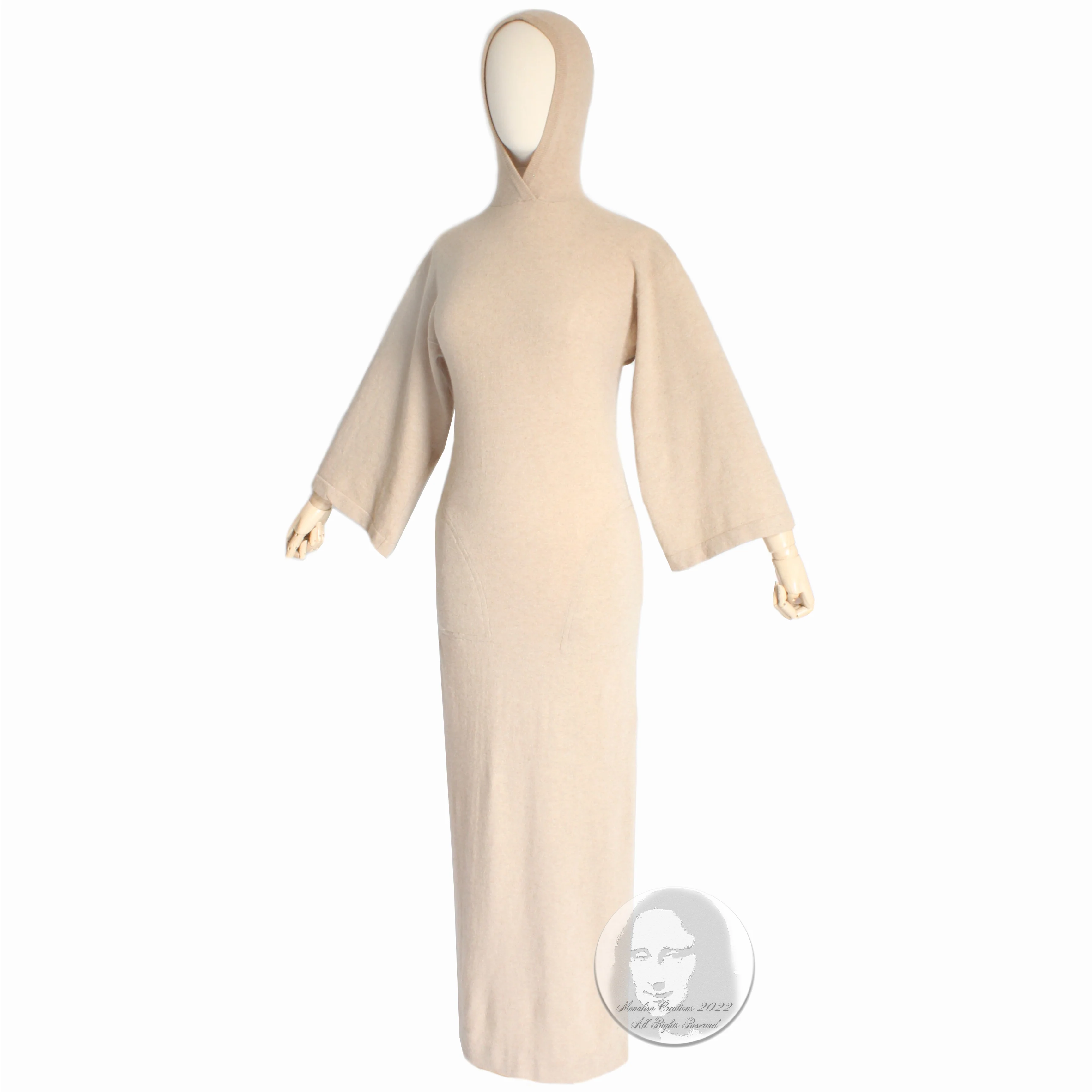 70s Cashmere Maxi Dress With Sleeves And Hood by Bonnie Cashin - Image 3