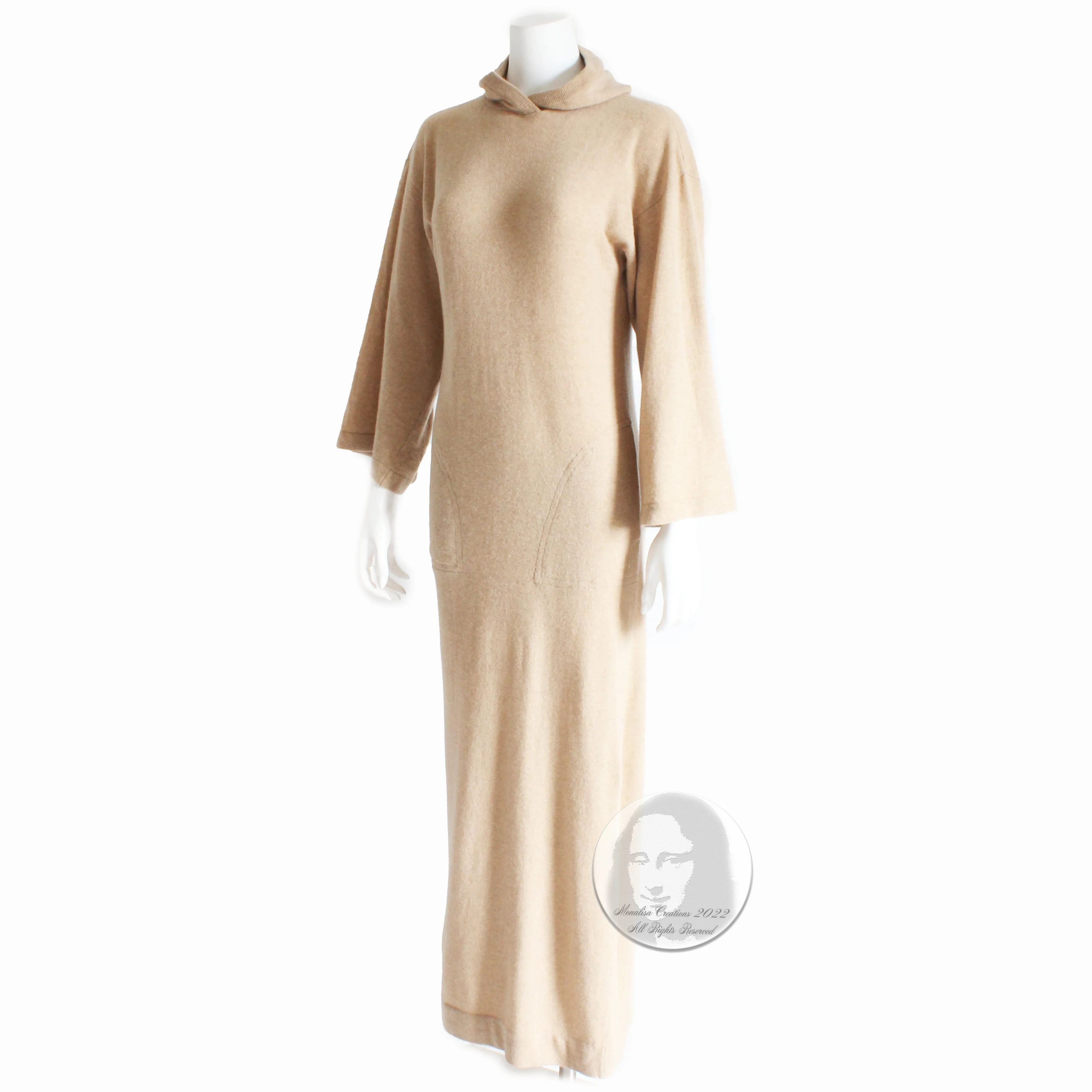 70s Cashmere Maxi Dress With Sleeves And Hood by Bonnie Cashin - Image 8