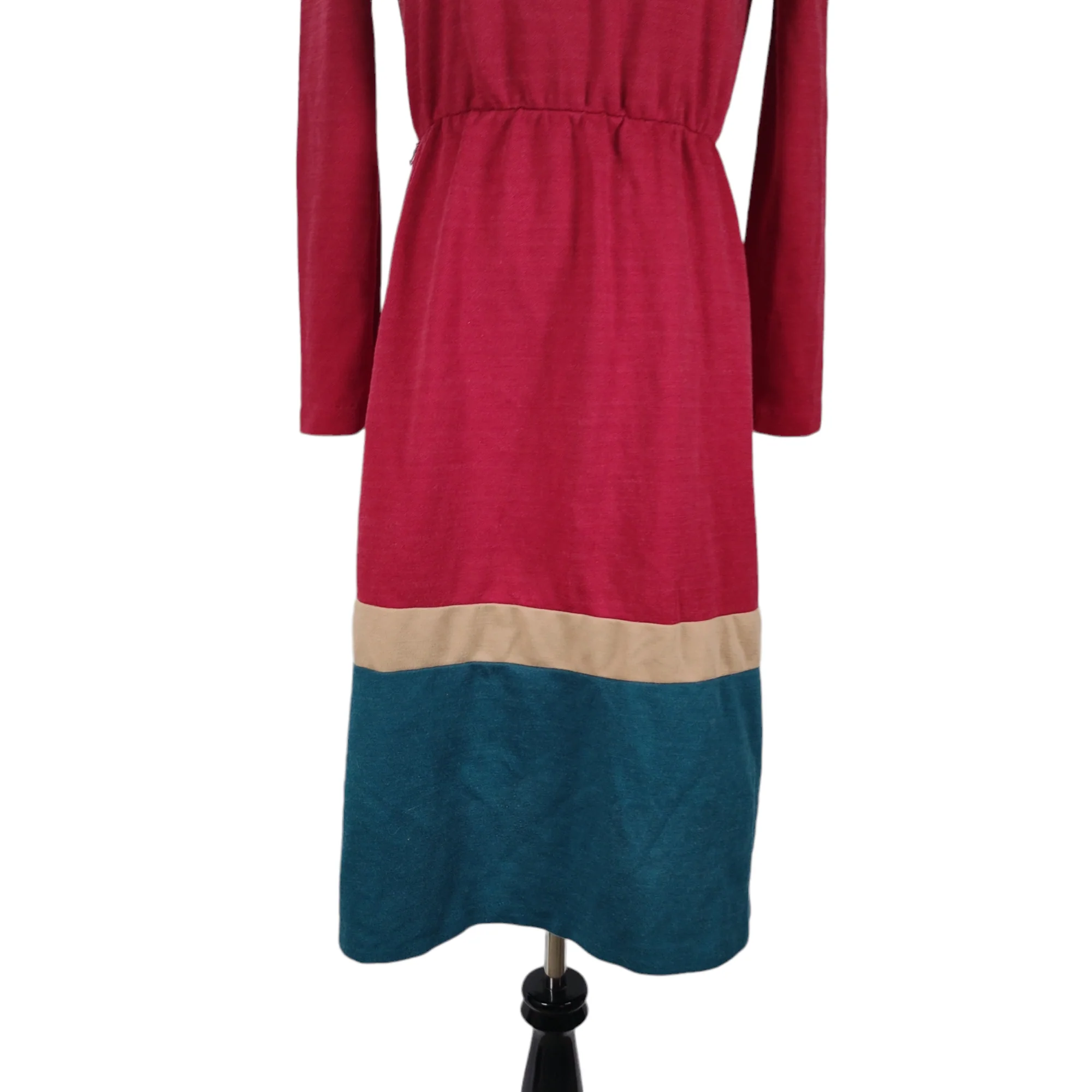 70s Casual V-neck Colorblock Midi Day Shirt Dress By Items California - Image 4