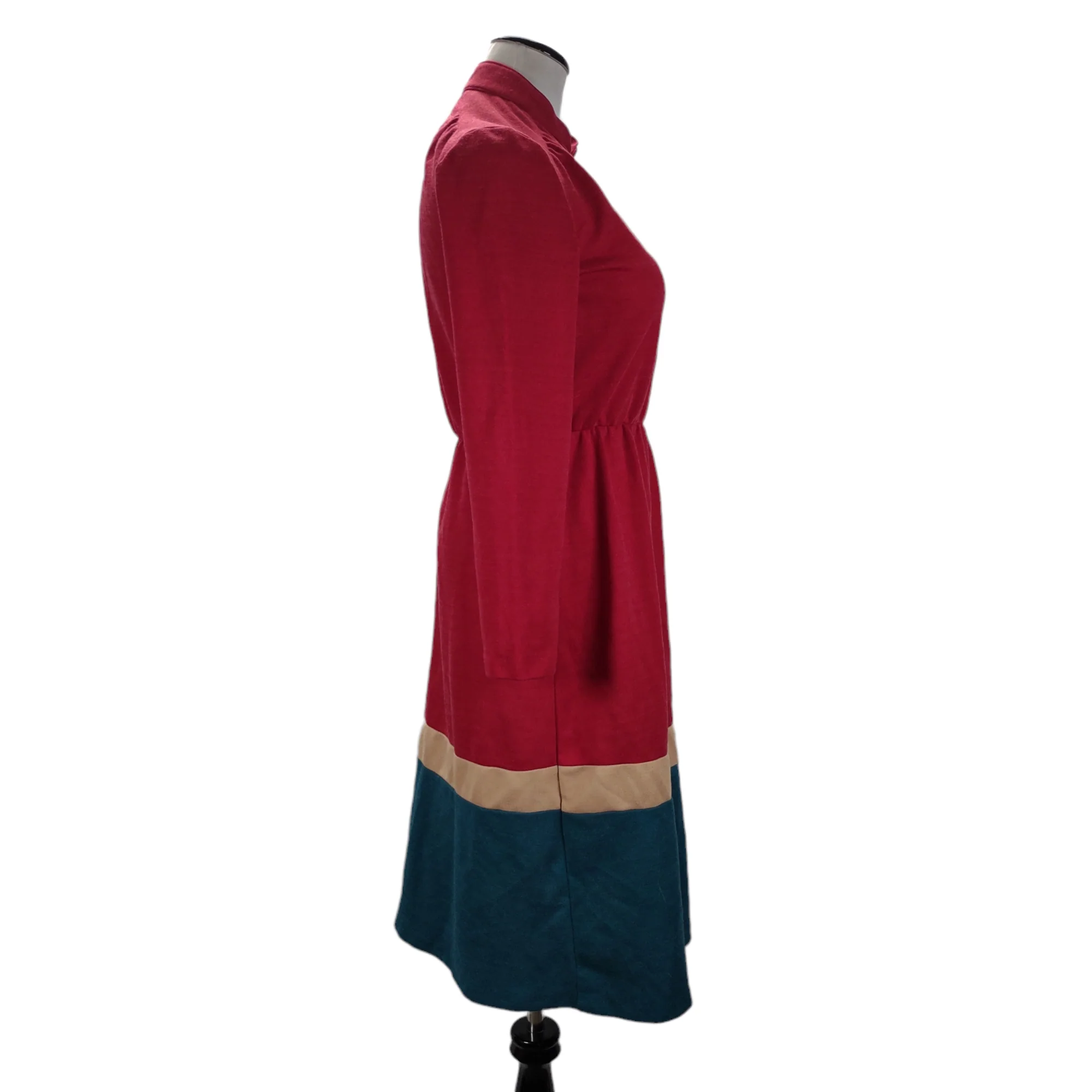 70s Casual V-neck Colorblock Midi Day Shirt Dress By Items California - Image 5