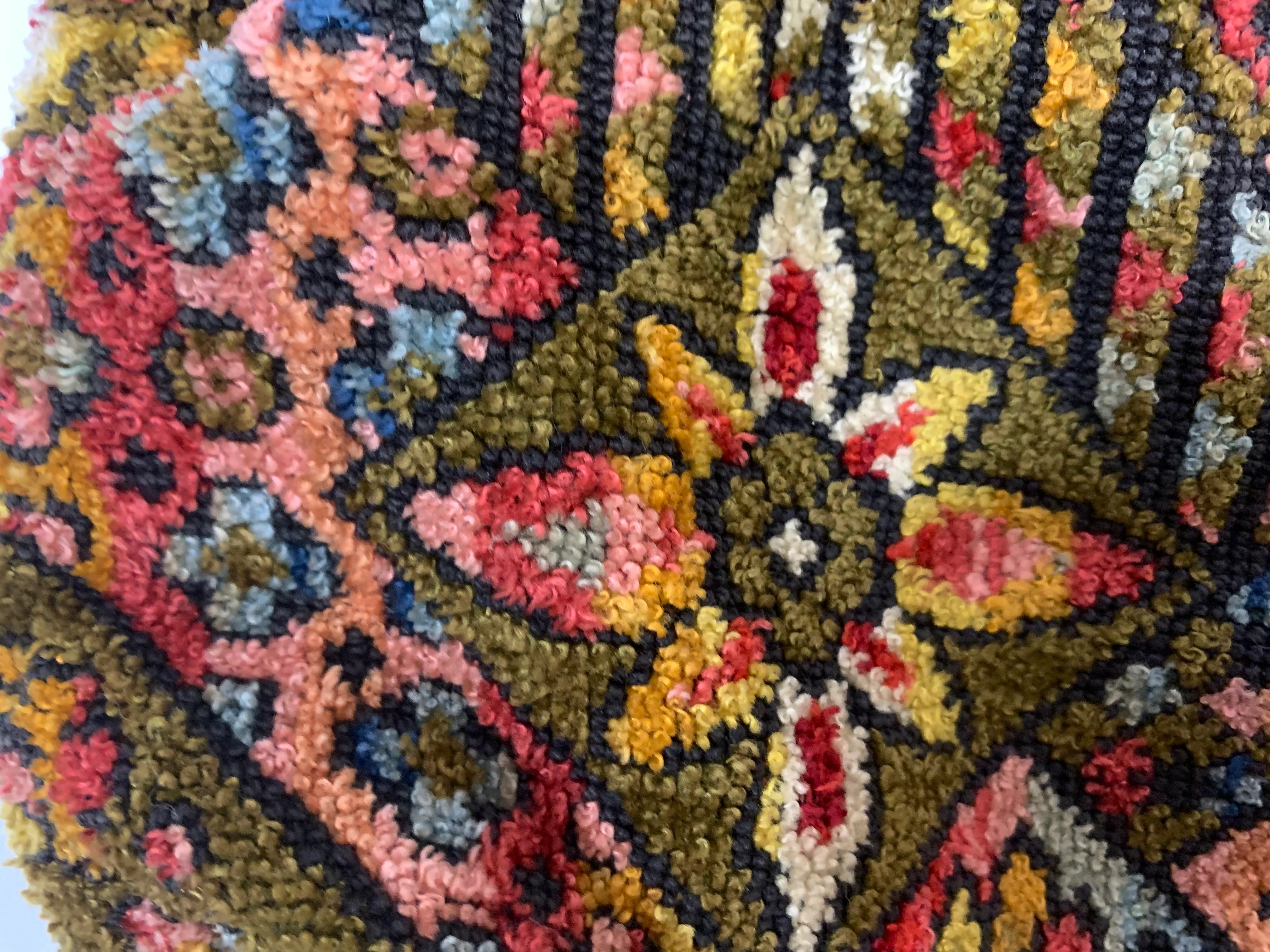 70s Chenille Carpet Bag /tote W Wood Top - Image 3