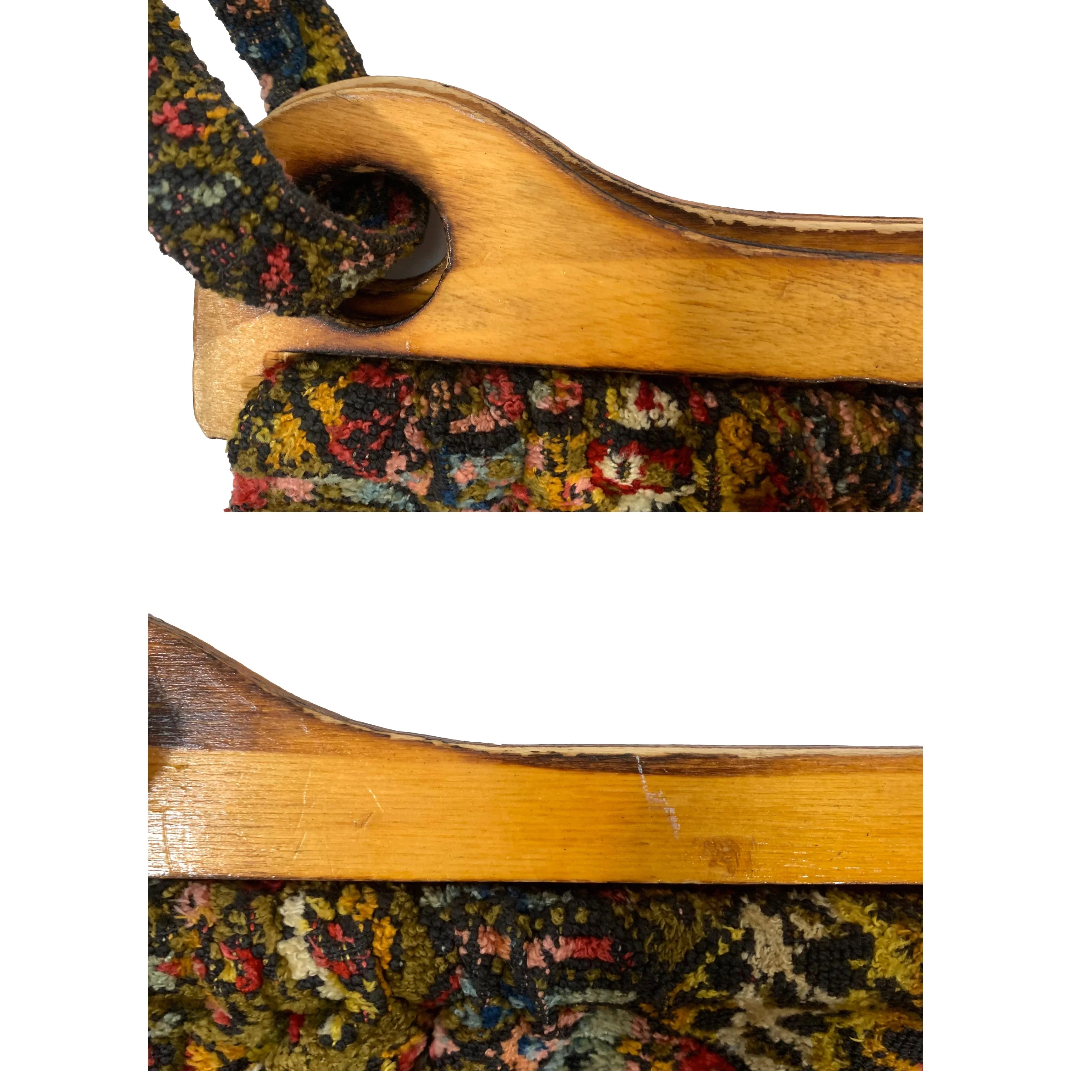 70s Chenille Carpet Bag /tote W Wood Top - Image 9