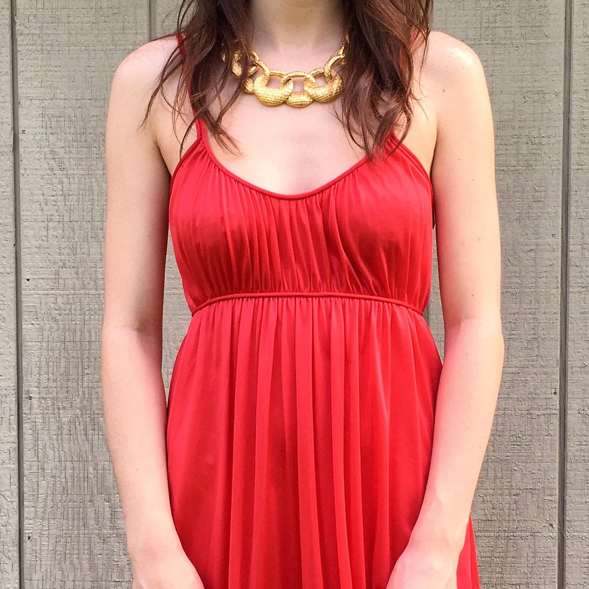 70s Cherry Red Long Halter Grecian Dress Empire Goddess Ethereal Maxi Dress Draped Party Vintage Slip Dress by Kayser - Image 4