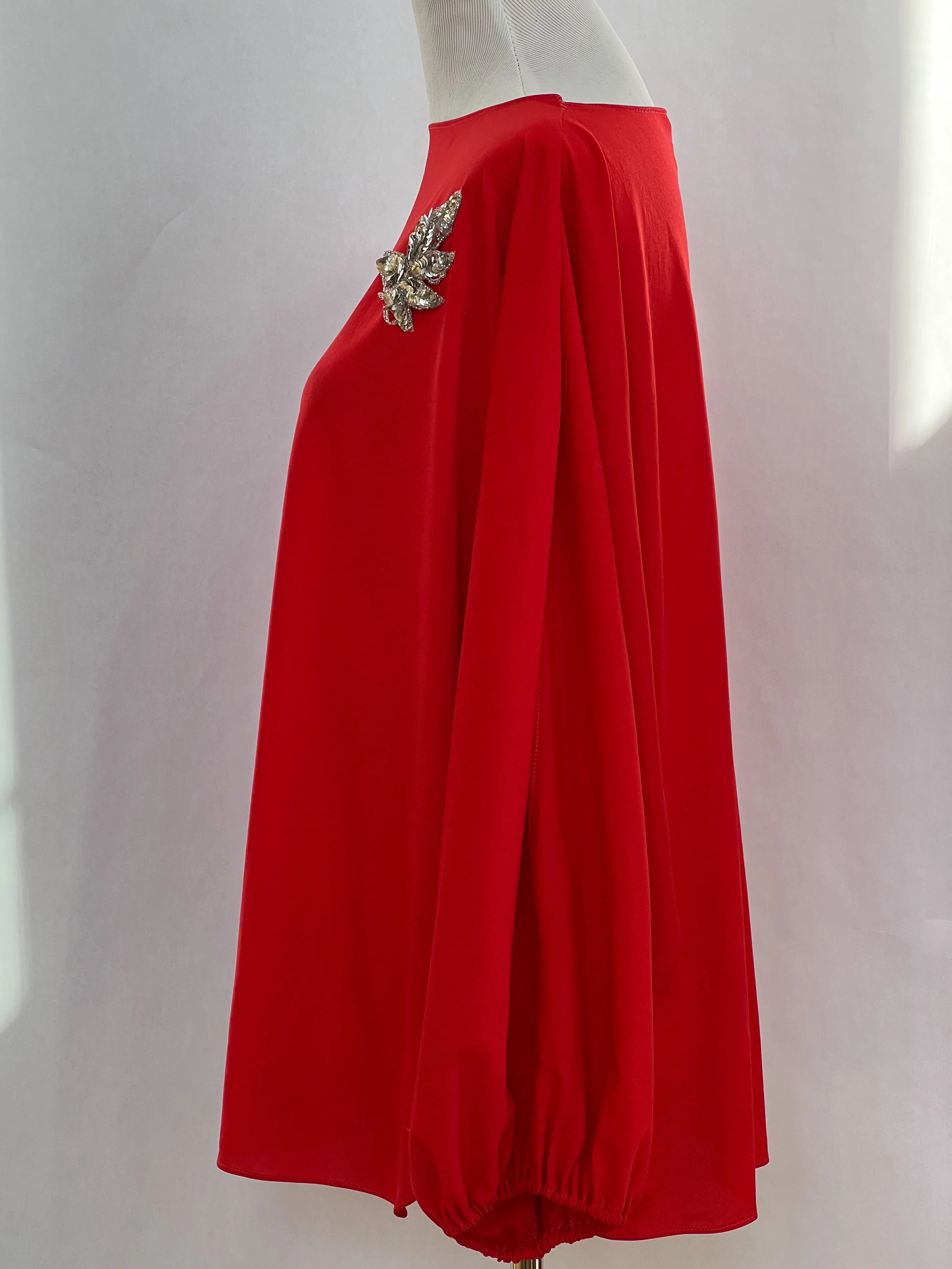 70s Cherry Red Top With Sequin Leaf Embellishment By Samantha O - Image 4