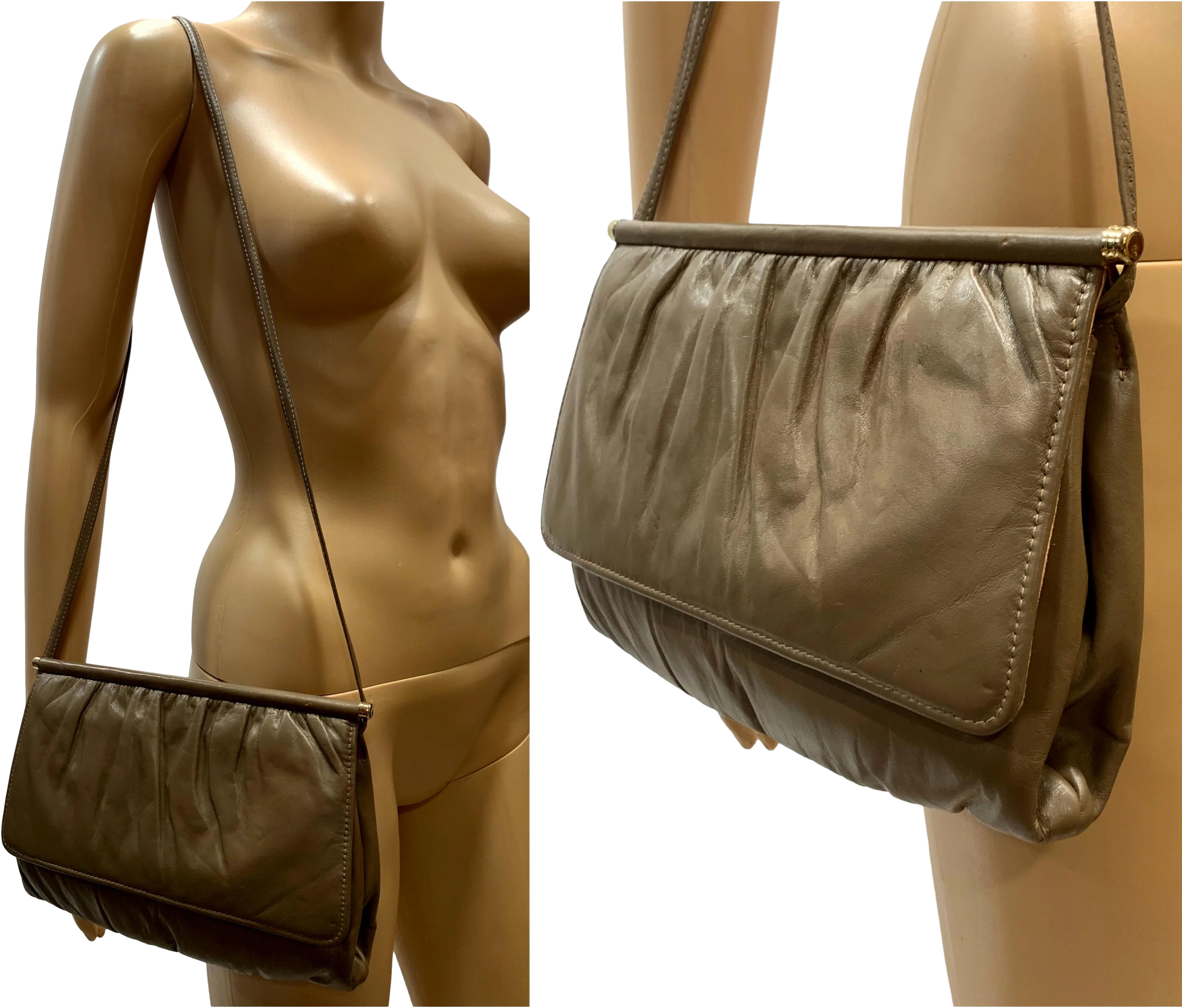 70s Chic Preppy Taupe Leather Shoulder Bag By Mardane - Image 2