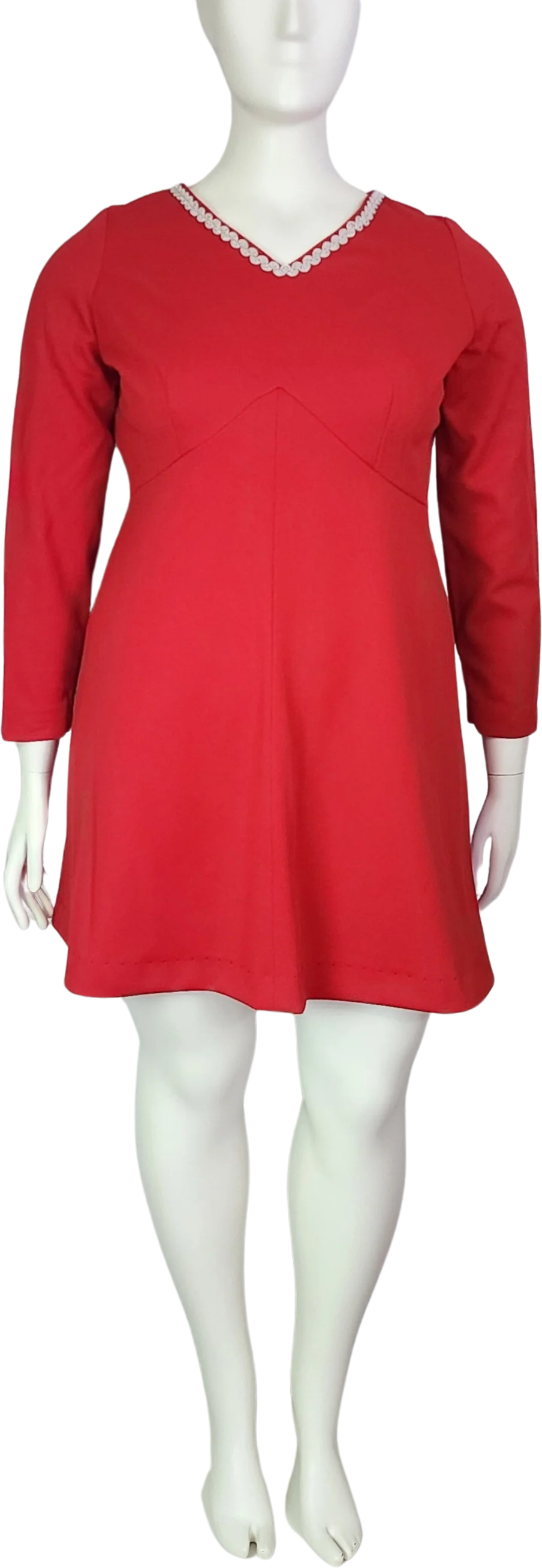 70s Christmas Red Empire Mini Dress