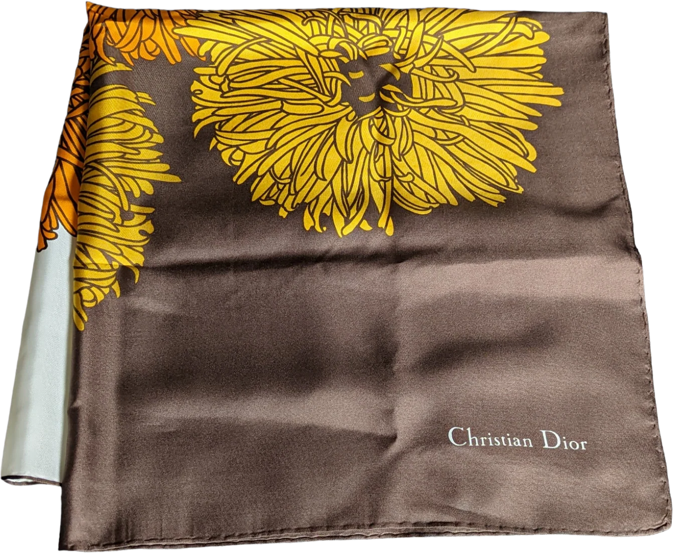 70s Chrysanthemum Mum Floral Square Silk Scarf By Christian Dior