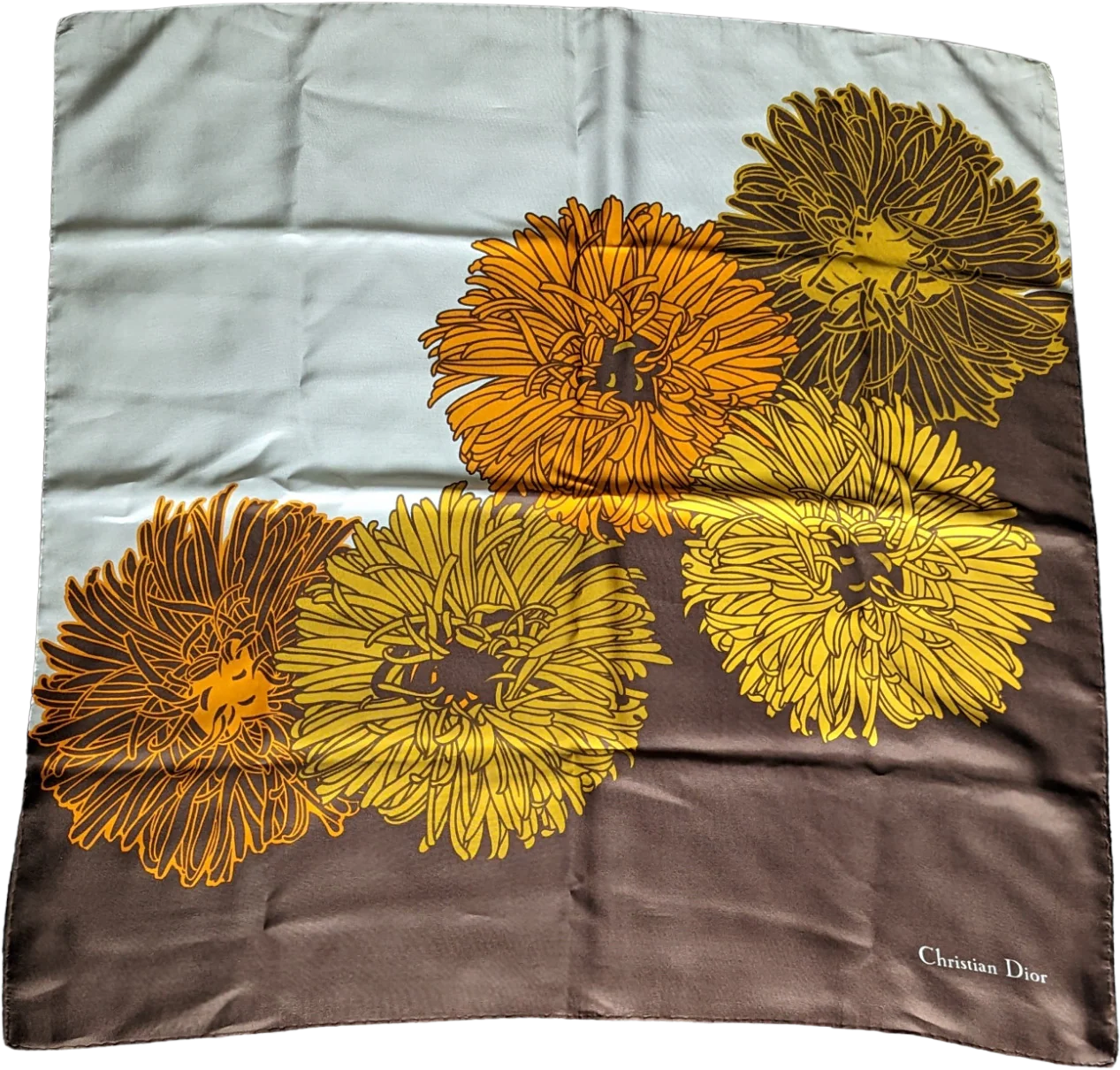 70s Chrysanthemum Mum Floral Square Silk Scarf By Christian Dior - Image 2