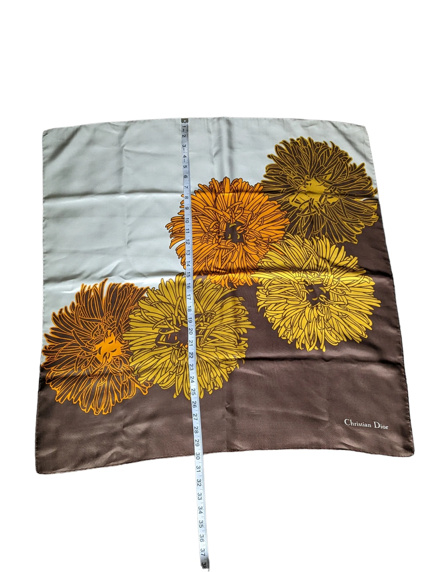 70s Chrysanthemum Mum Floral Square Silk Scarf By Christian Dior - Image 3
