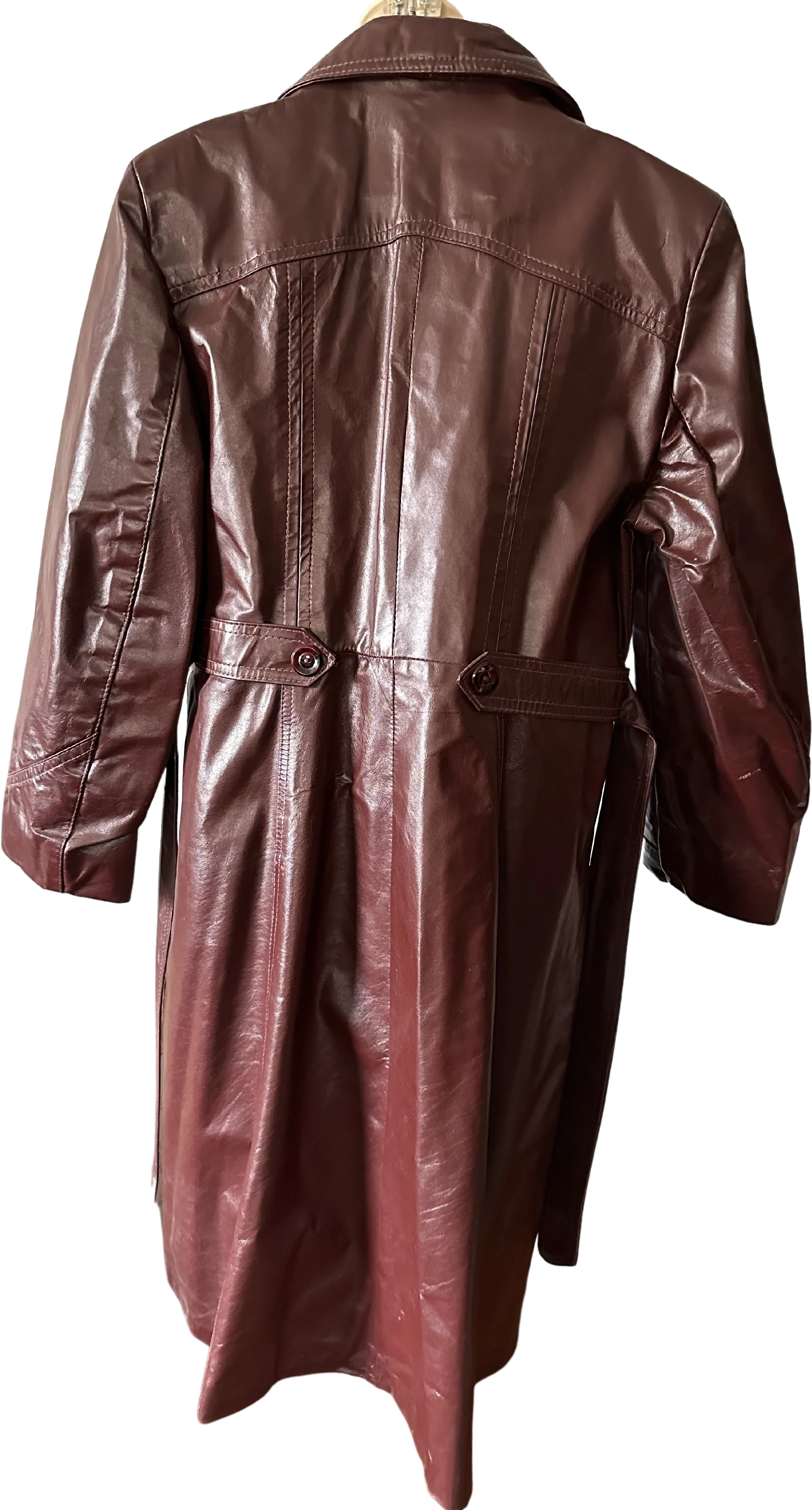 70s Cognac "leather" Belted Trench - Image 2