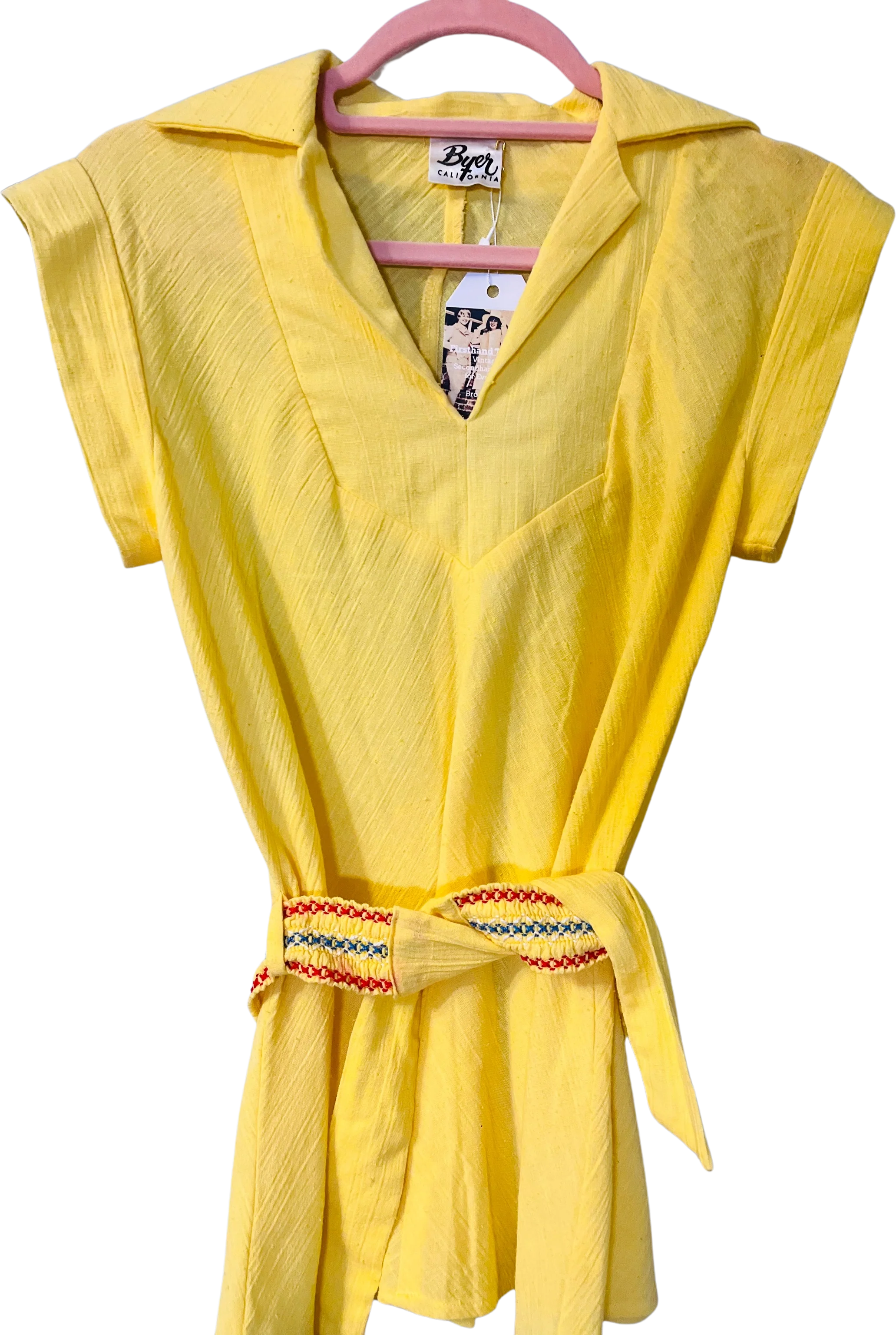 70s Collared And Tie-waist Short Sleeve Blouse By Byer California