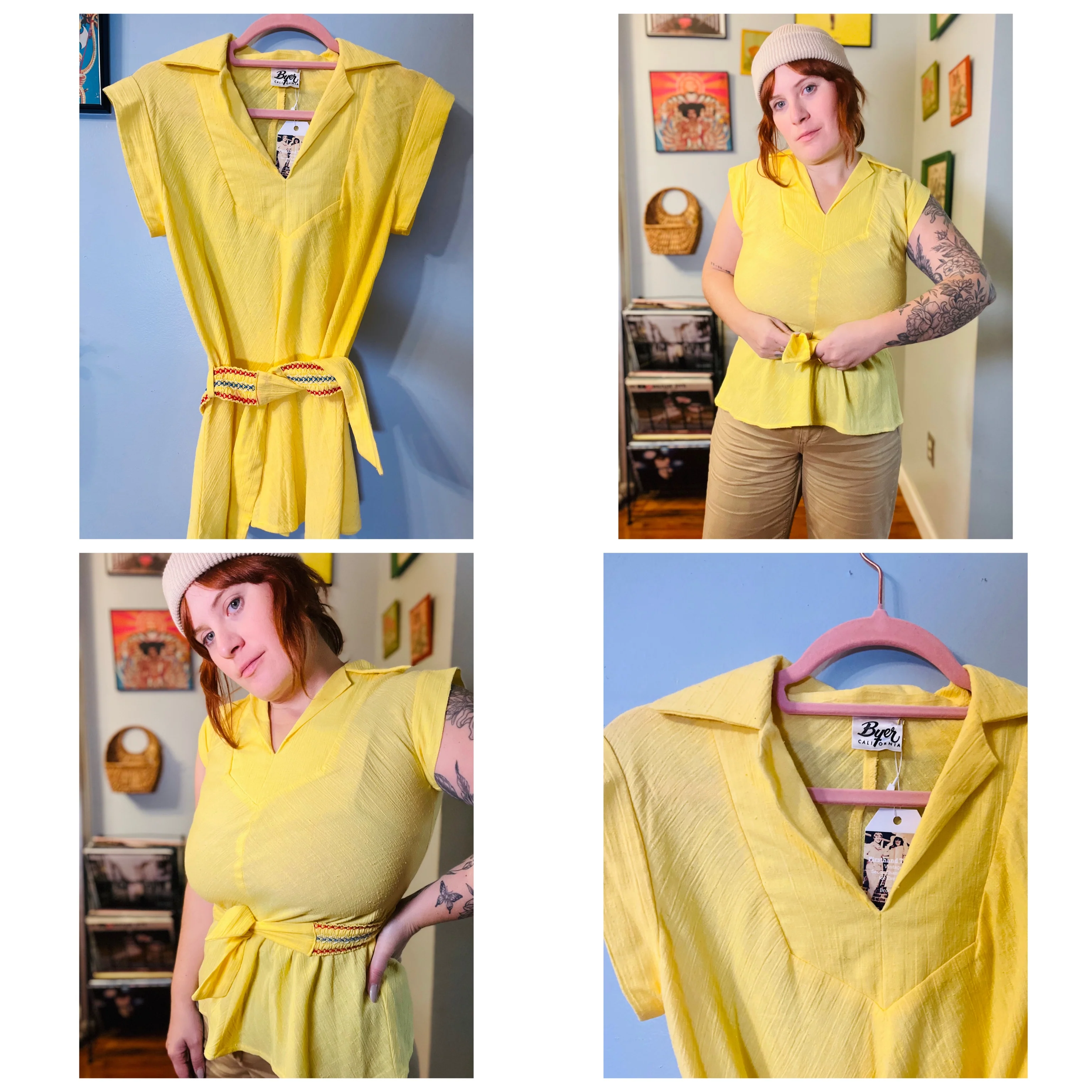 70s Collared And Tie-waist Short Sleeve Blouse By Byer California - Image 7