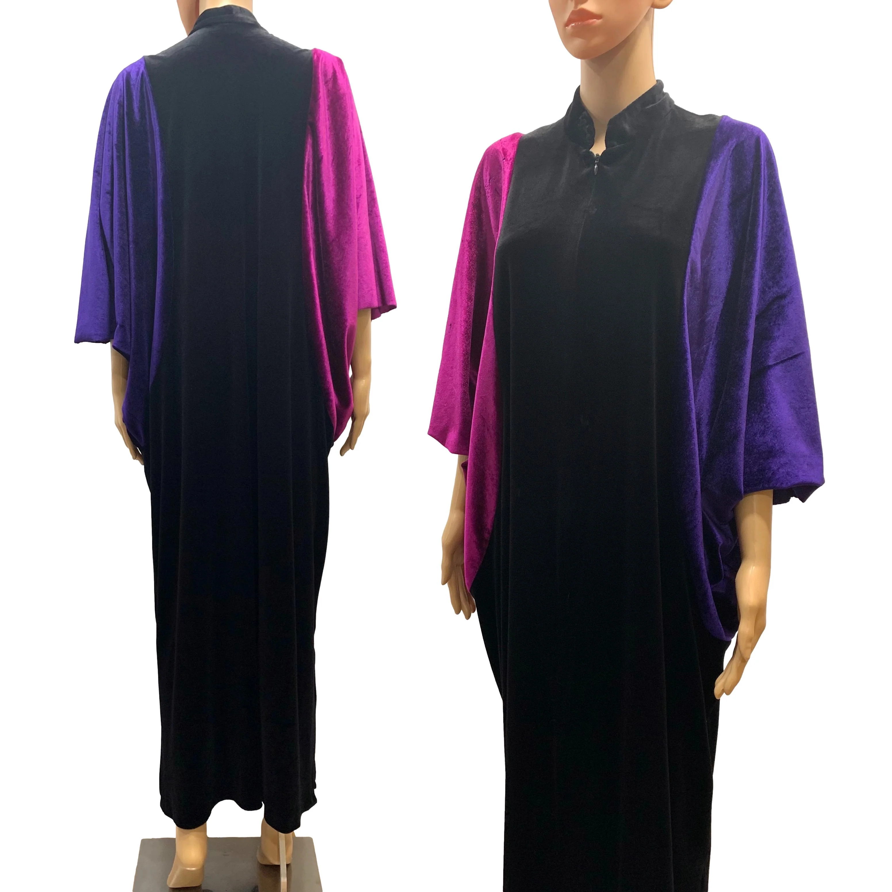 70s Colorblock Blk Pink Purple Velour Batwing Caftan By It's a Charm - Image 5