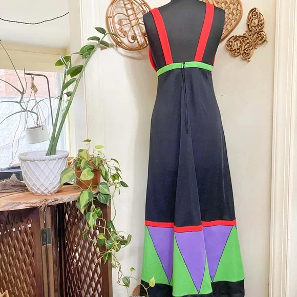 70s Colorblock Maxi Dress By Sherri Lynn - Image 2