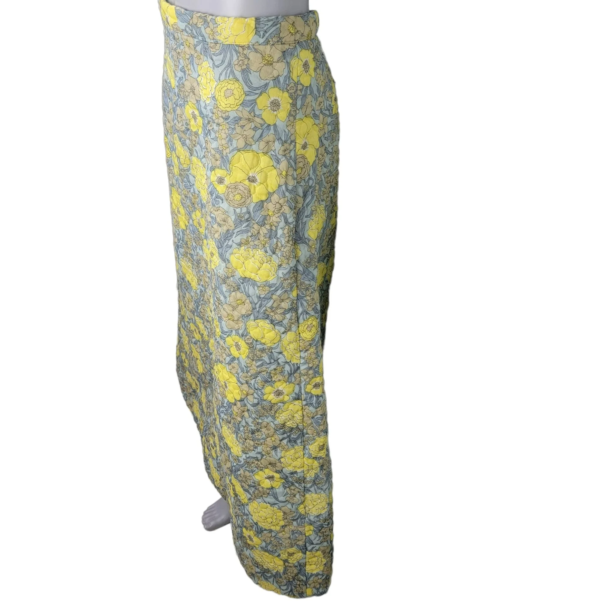 70s Colorful Floral Quilt Maxi Skirt High Women 28 M - Image 4