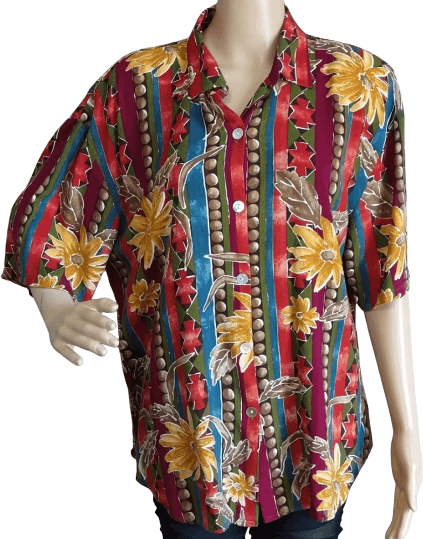 70's Colorful Rayon Wide Sleeve Top by Kathie Lee