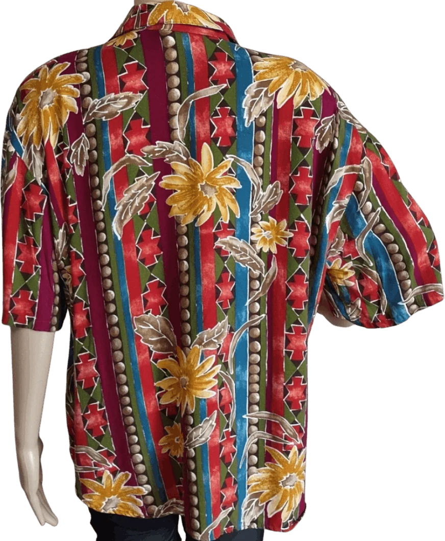 70's Colorful Rayon Wide Sleeve Top by Kathie Lee - Image 2