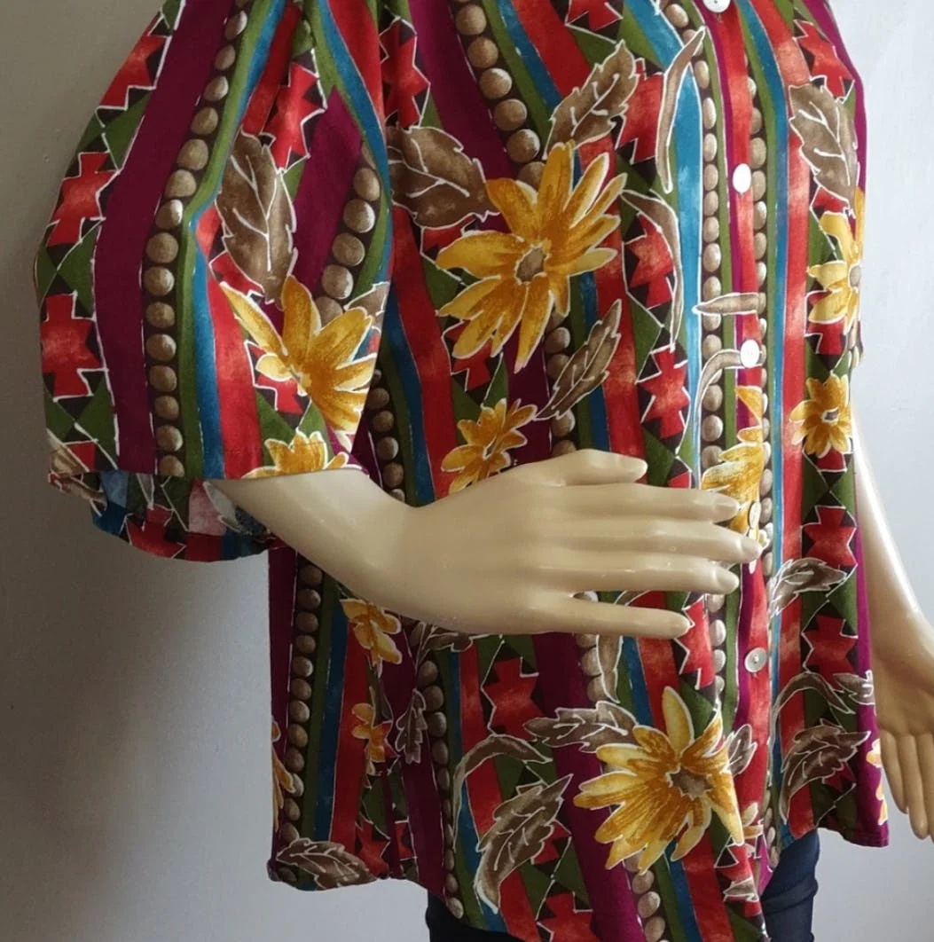 70's Colorful Rayon Wide Sleeve Top by Kathie Lee - Image 3