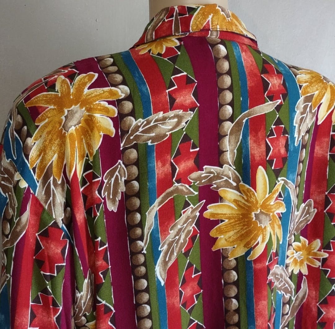 70's Colorful Rayon Wide Sleeve Top by Kathie Lee - Image 4