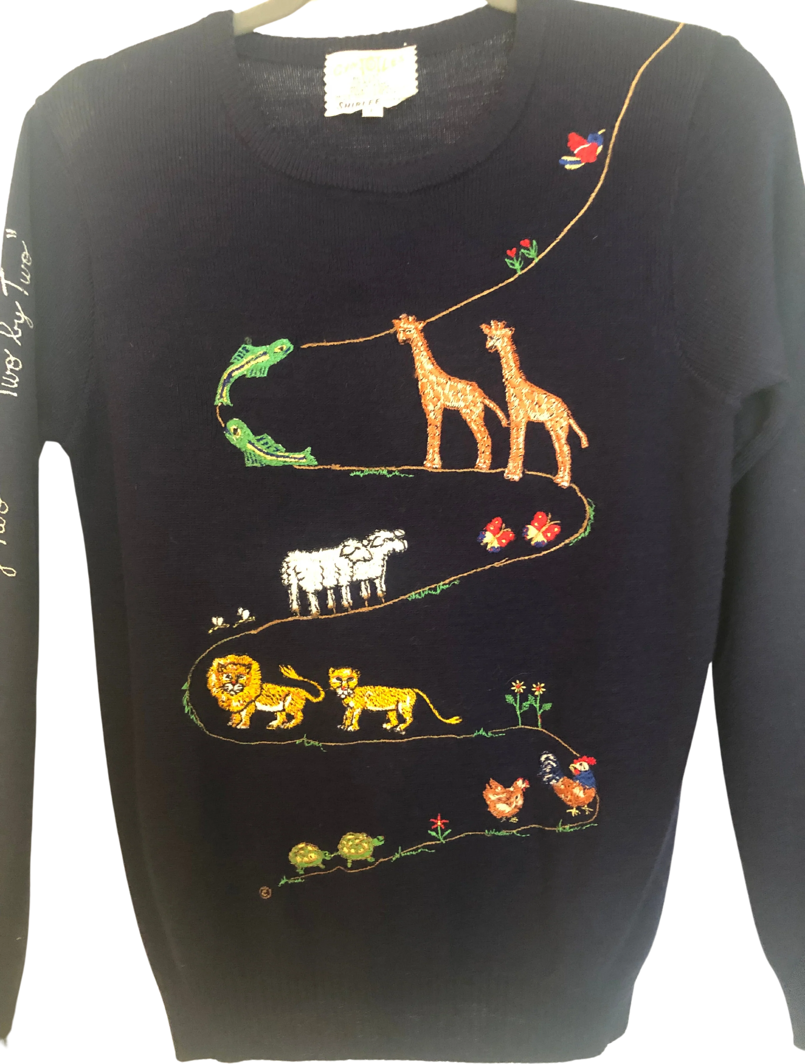 70s Sweater Animals Two By Two Marching Over Shoulder By Cyn Les