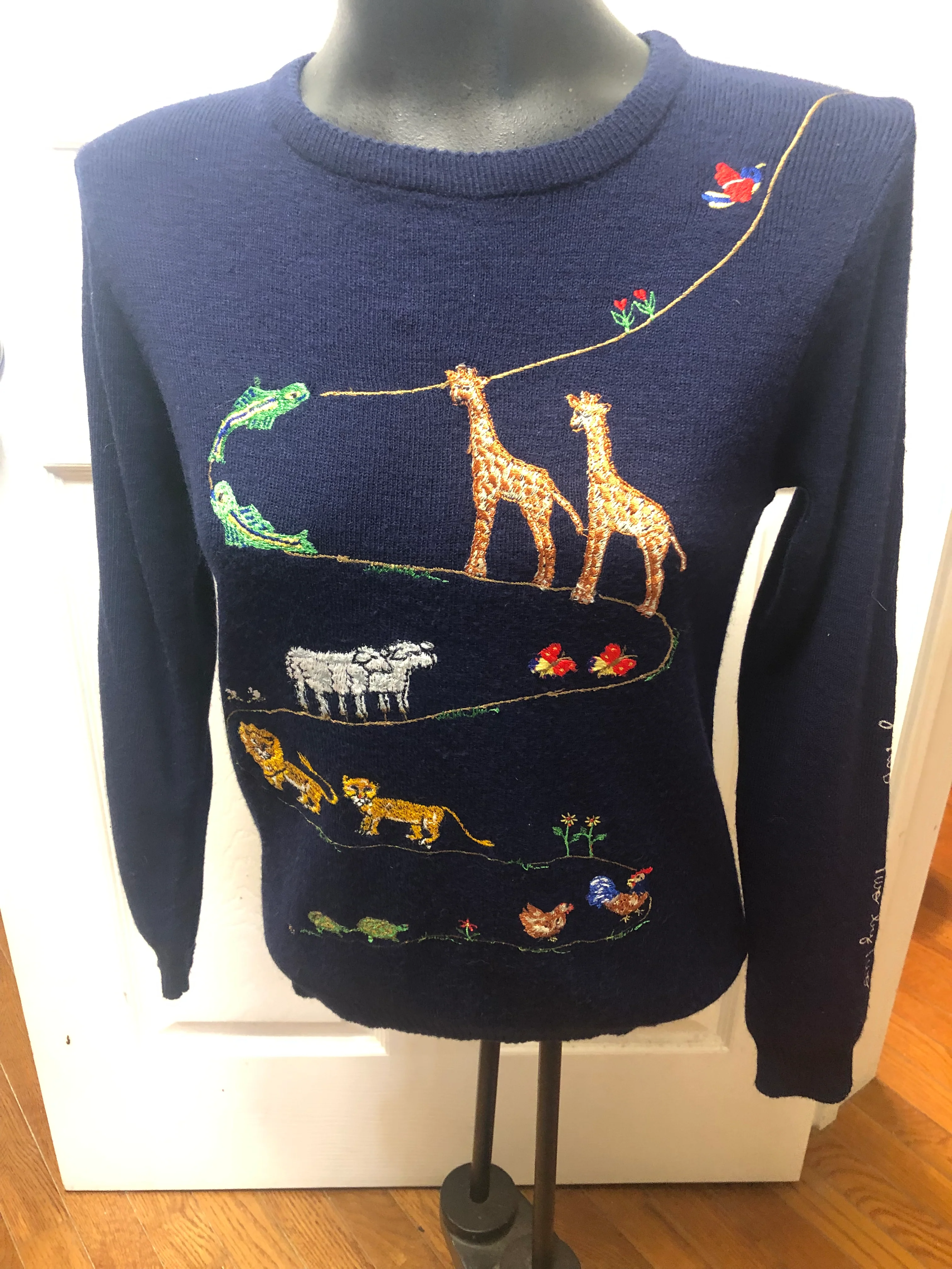 70s Sweater Animals Two By Two Marching Over Shoulder By Cyn Les - Image 6