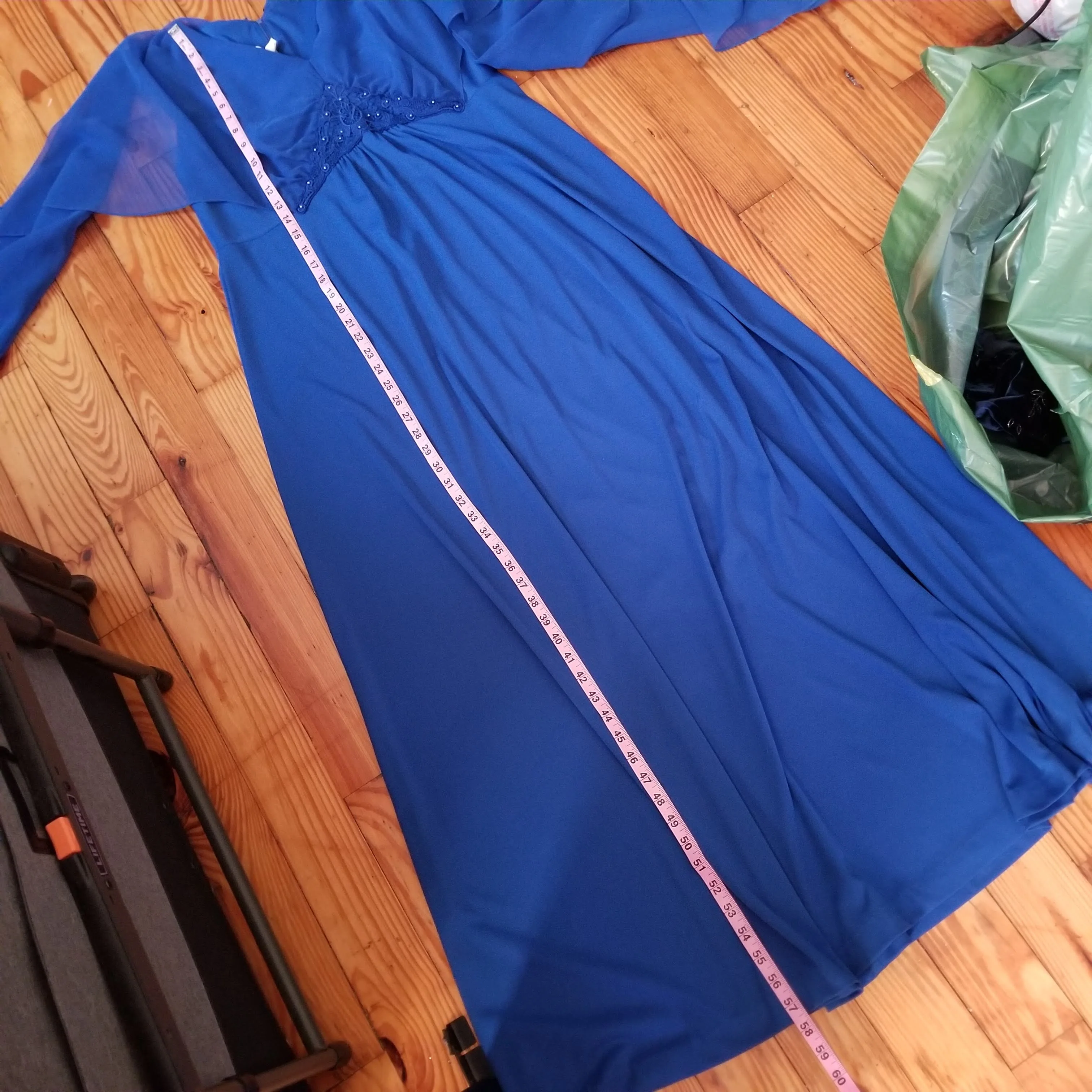 70s Cornflower Blue Gown With Empire Waist Detail - Image 12