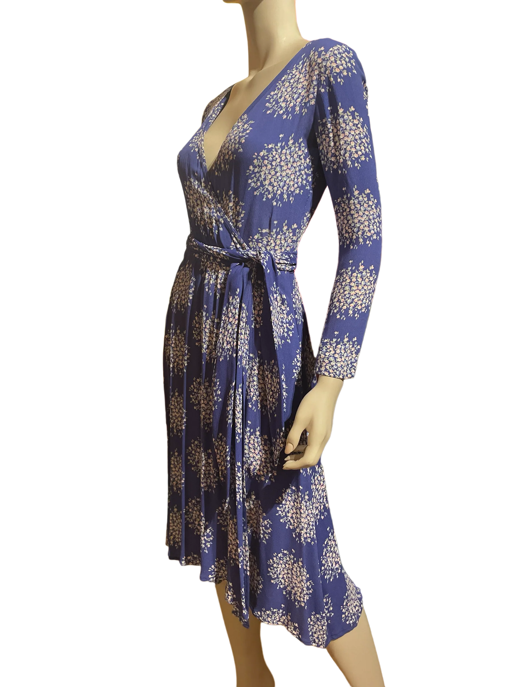 70s Cornflower Blue Rayon Wrap Dress By Diane von Furstenberg - Image 3