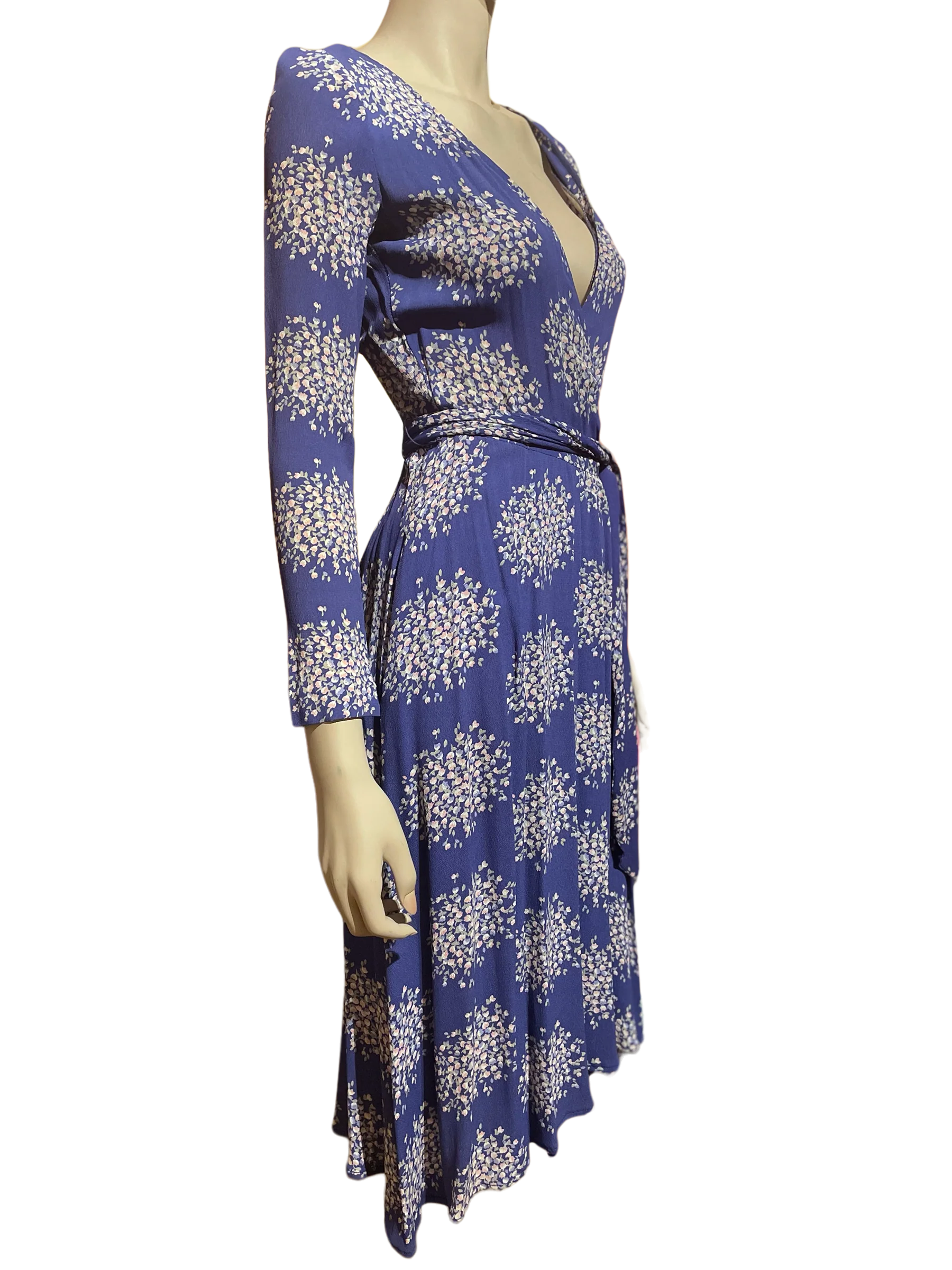 70s Cornflower Blue Rayon Wrap Dress By Diane von Furstenberg - Image 4