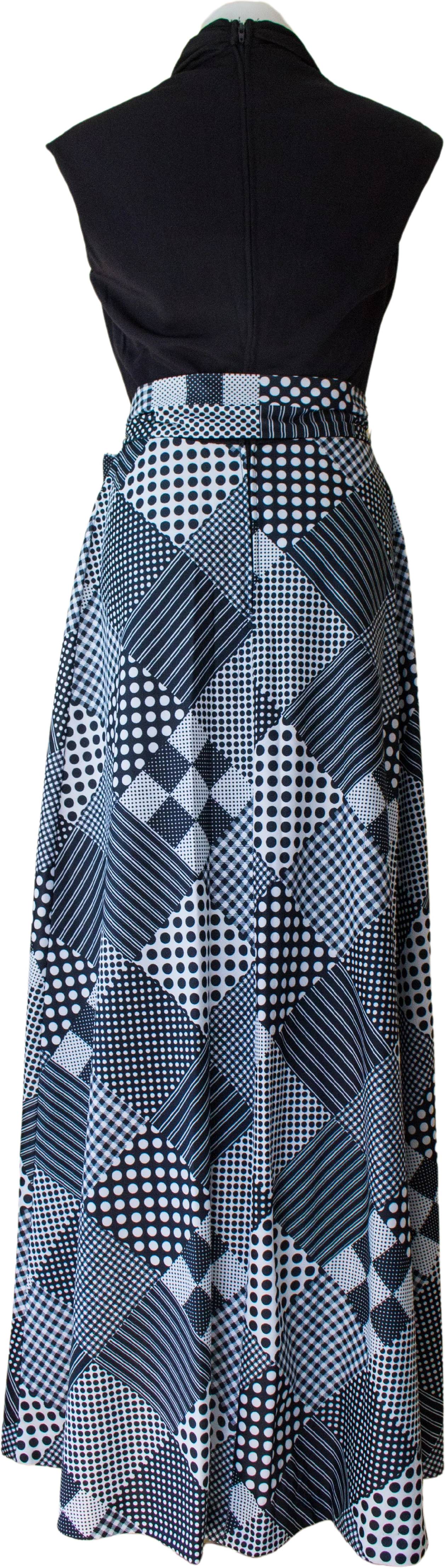 70s Cowl Neck Dress With Polka Dotted Patchwork Skirt By Strait Lane - Image 2