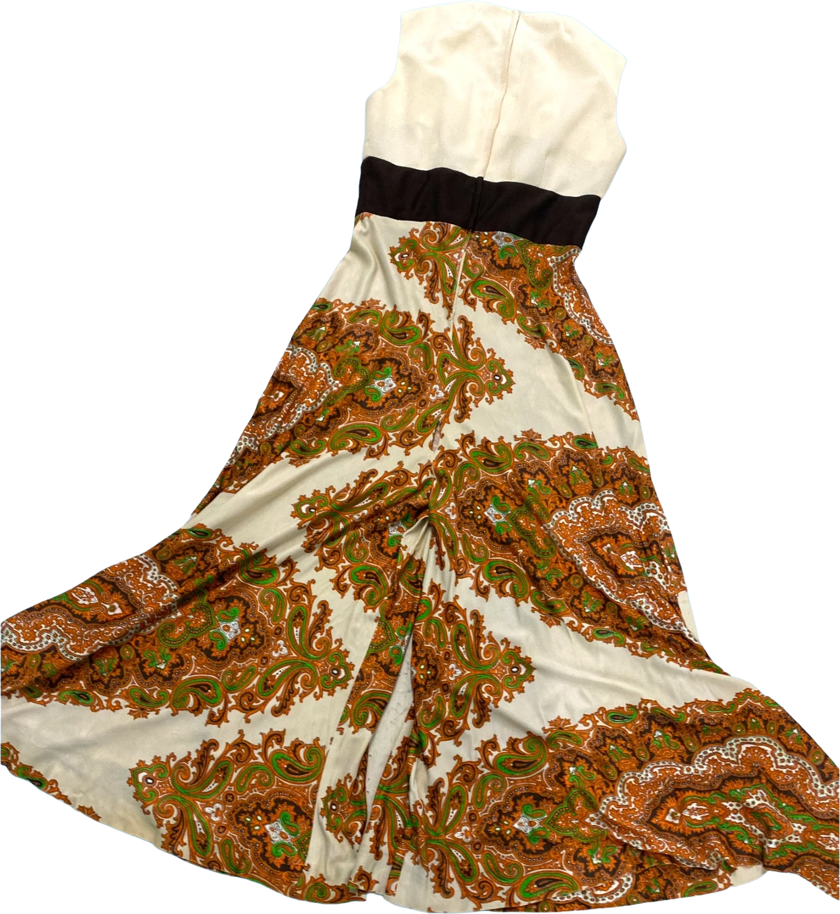 70s Cream Brown Paisely Pattern Wide Leg Trouser Suit - Image 2