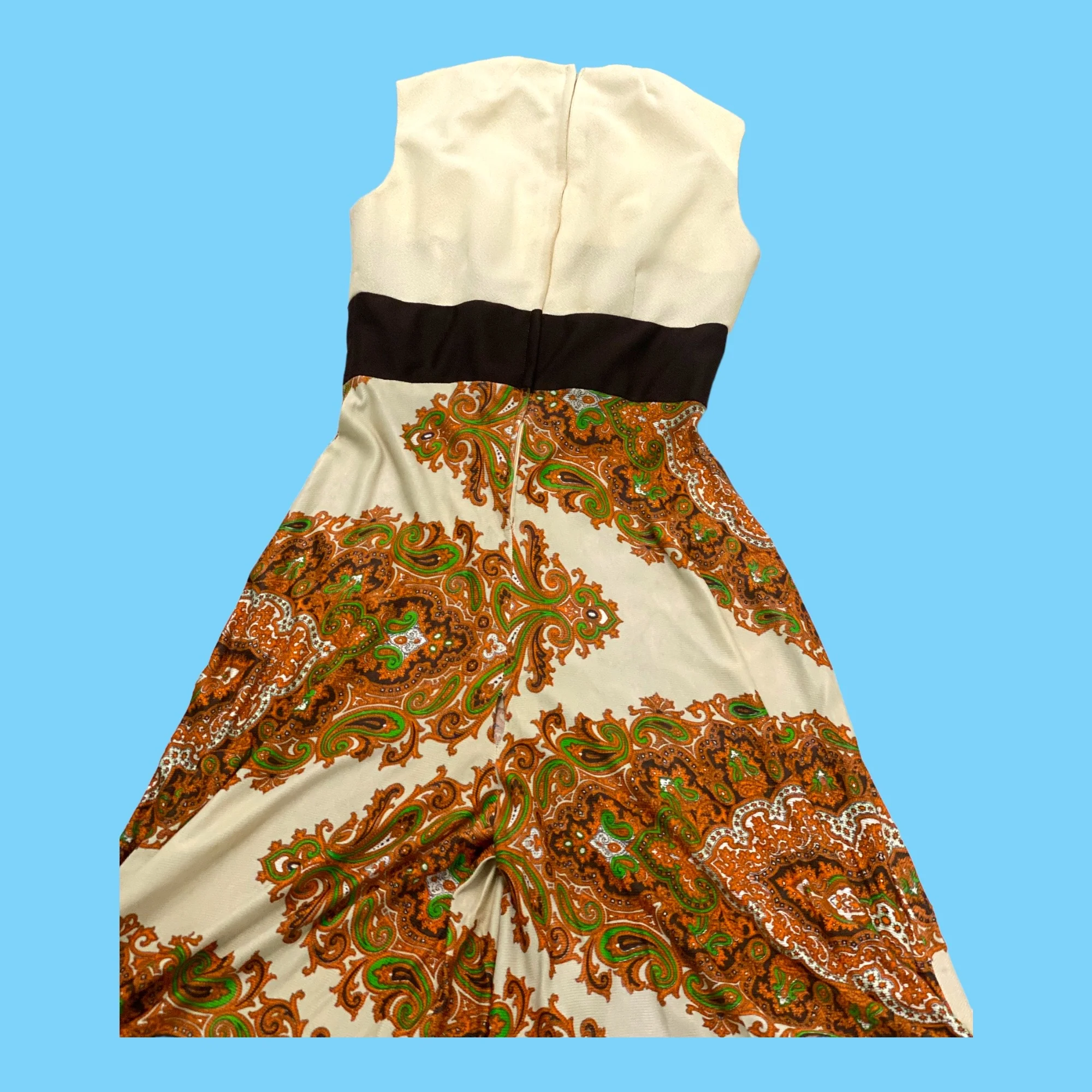 70s Cream Brown Paisely Pattern Wide Leg Trouser Suit - Image 8
