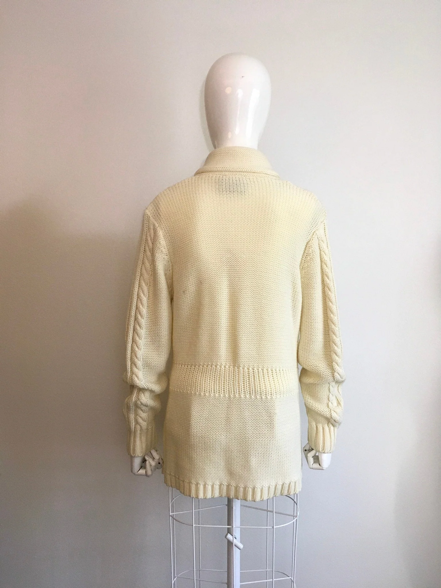 70's Cream Cable Knit Shawl Cardigan by K Mart - Image 2