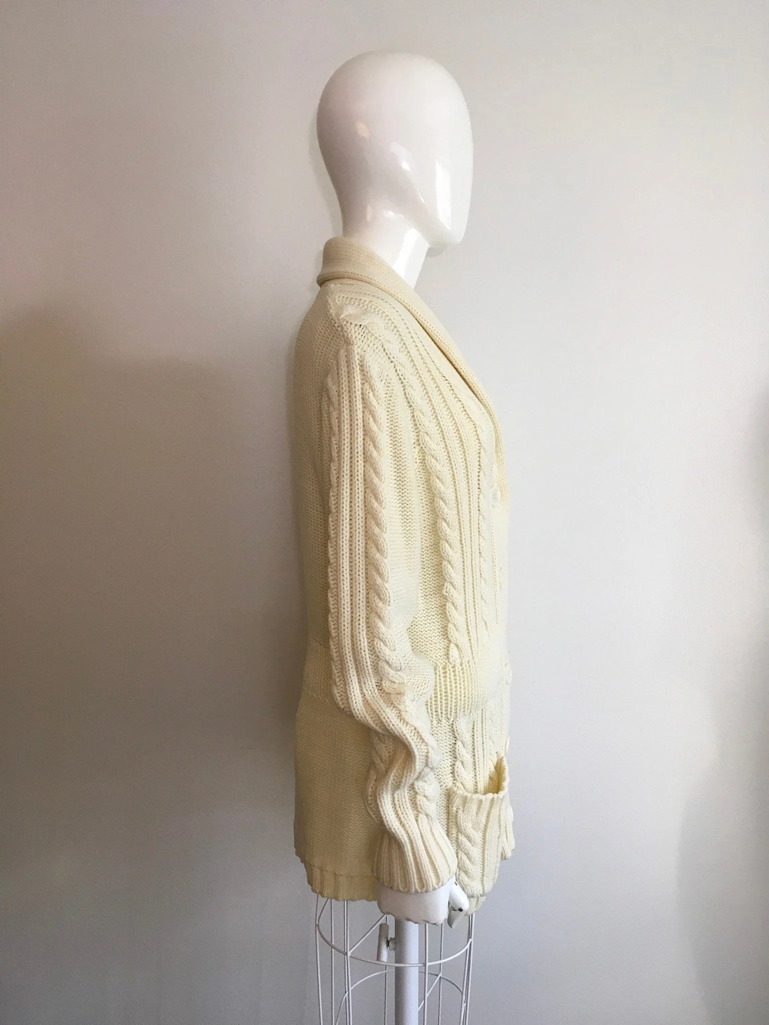 70's Cream Cable Knit Shawl Cardigan by K Mart - Image 3