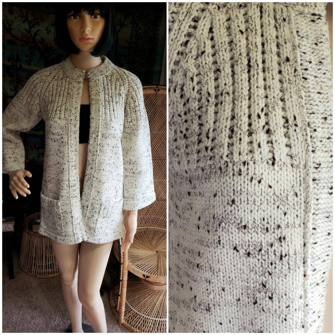 70s Cream Cardigan Sweater with Brown Flecks by Alice Carol - Image 5