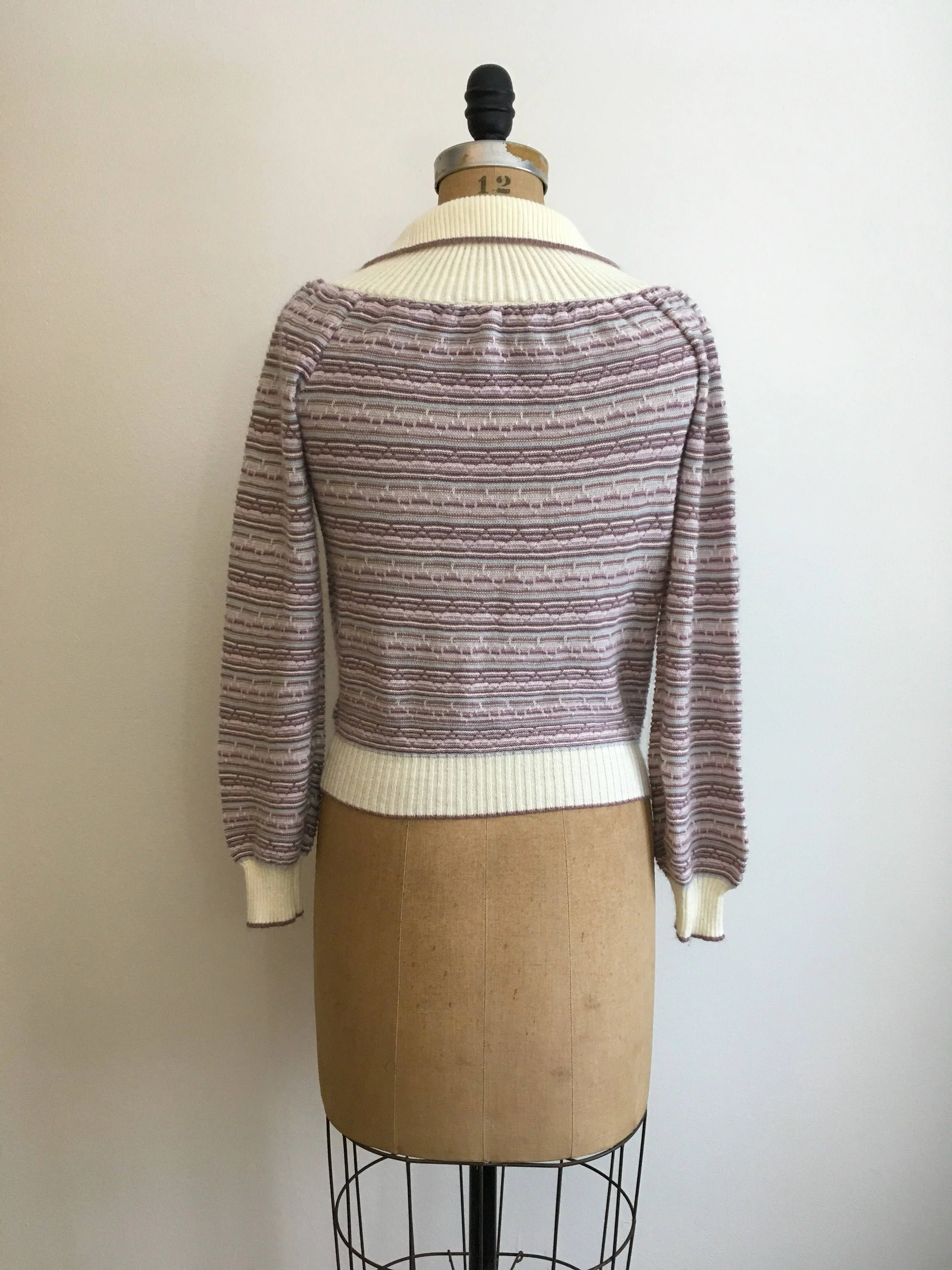 70's Cream Collared Purple Striped Pullover Sweater by Designations - Image 2