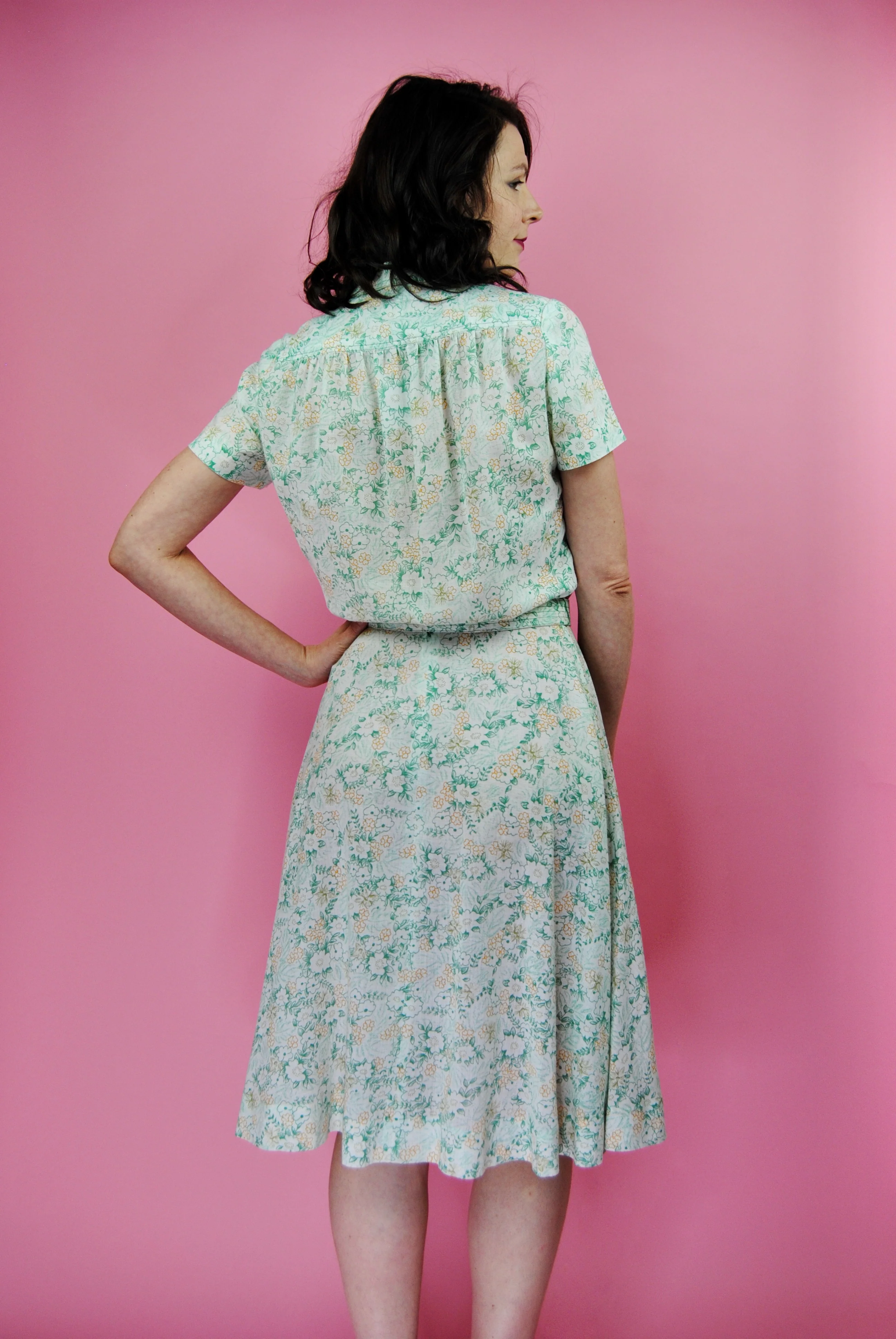 70s Cream Day Dress With Green Flowers - Image 10