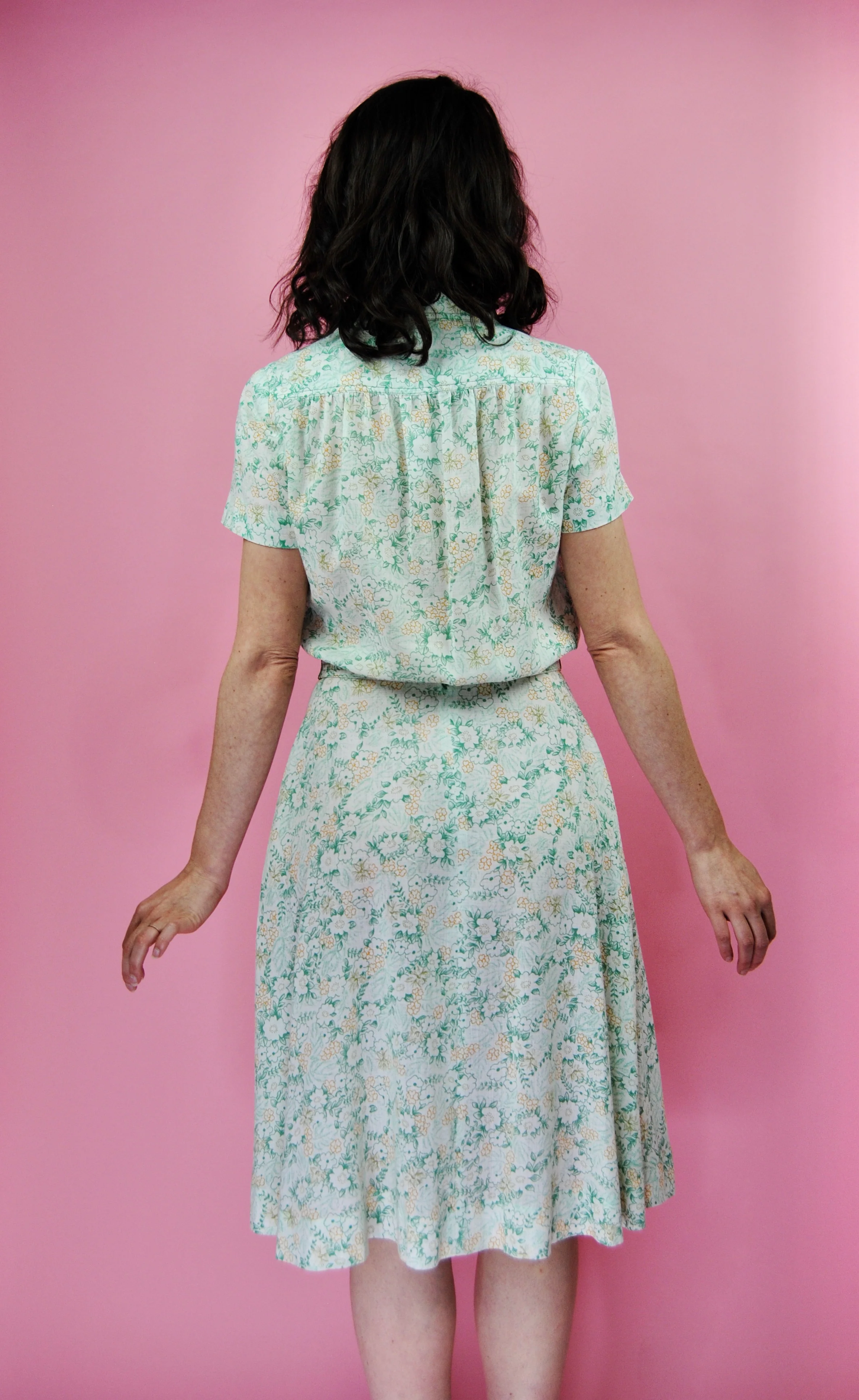 70s Cream Day Dress With Green Flowers - Image 11